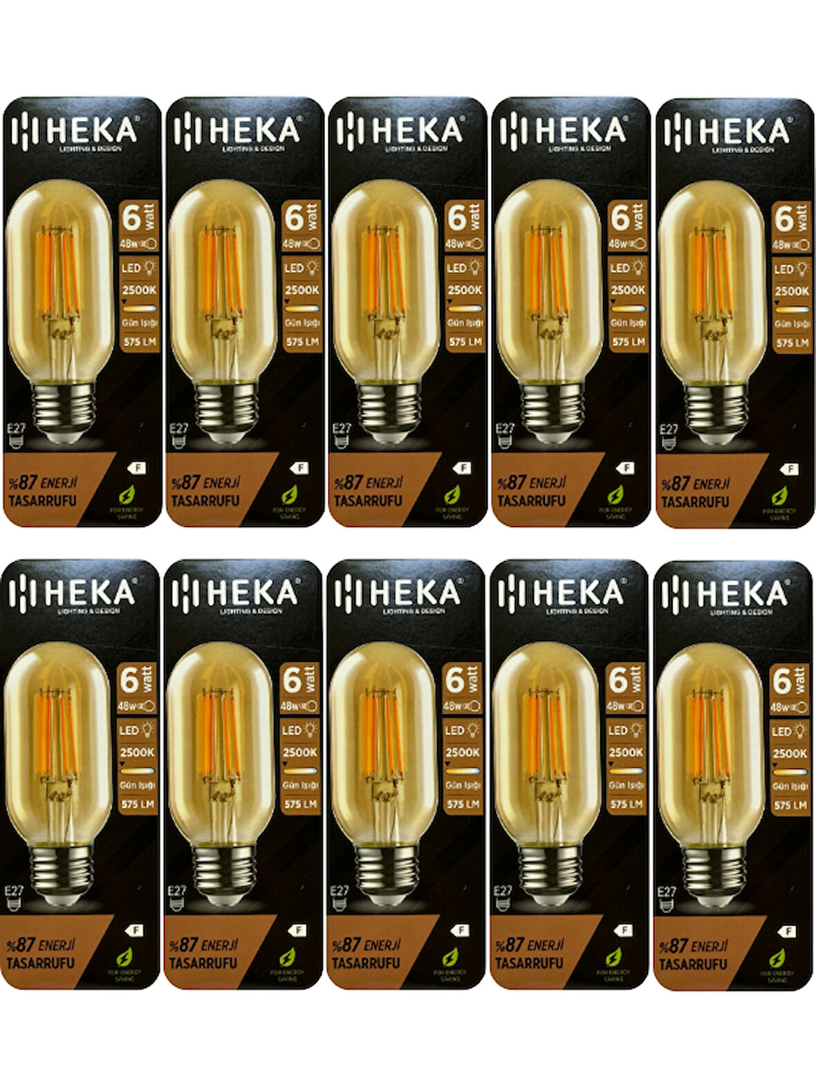 (10 Adet) Heka 6W (48W) 2500K (Günışığı) E27 Duylu (Kalın Duy) Şeffaf Led Ampul