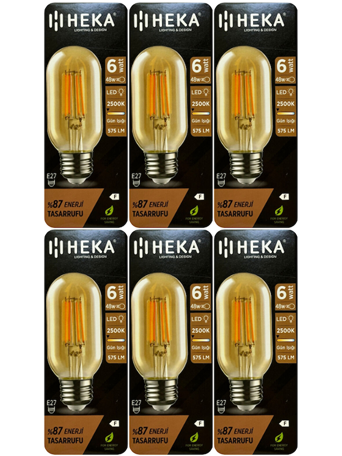 (6 Adet) Heka 6W (48W) 2500K (Günışığı) E27 Duylu (Kalın Duy) Şeffaf Led Ampul
