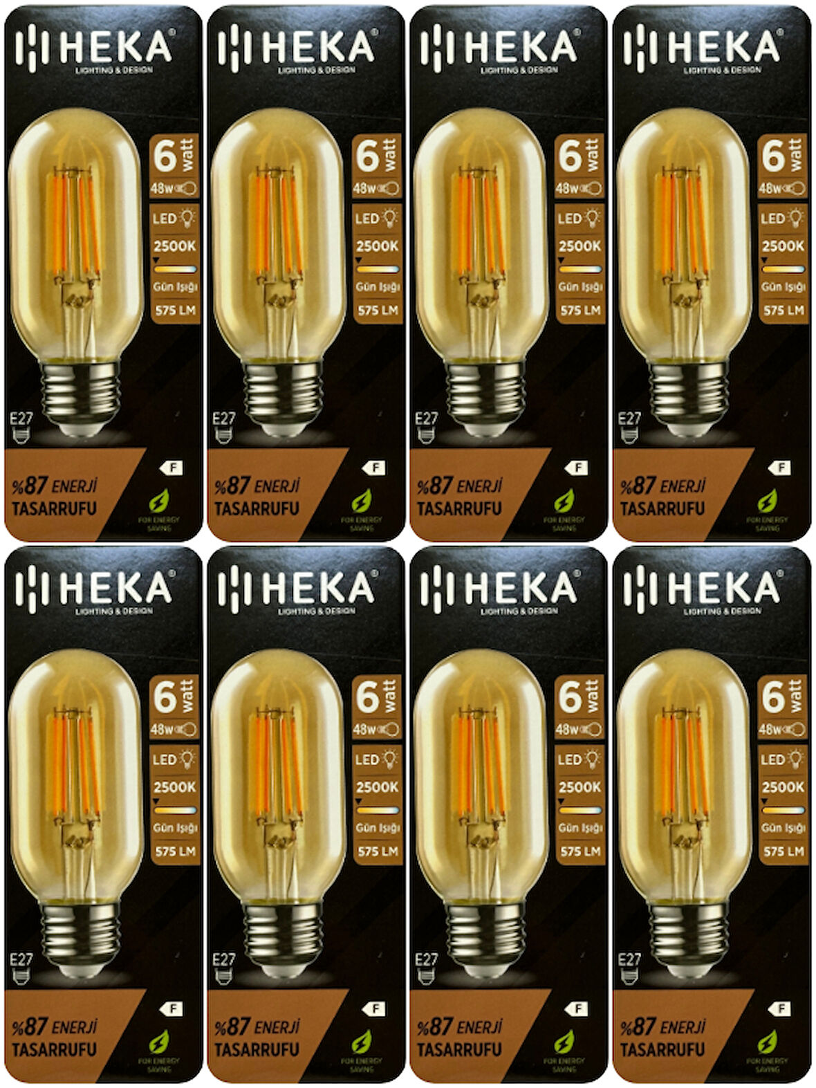 (8 Adet) Heka 6W (48W) 2500K (Günışığı) E27 Duylu (Kalın Duy) Şeffaf Led Ampul