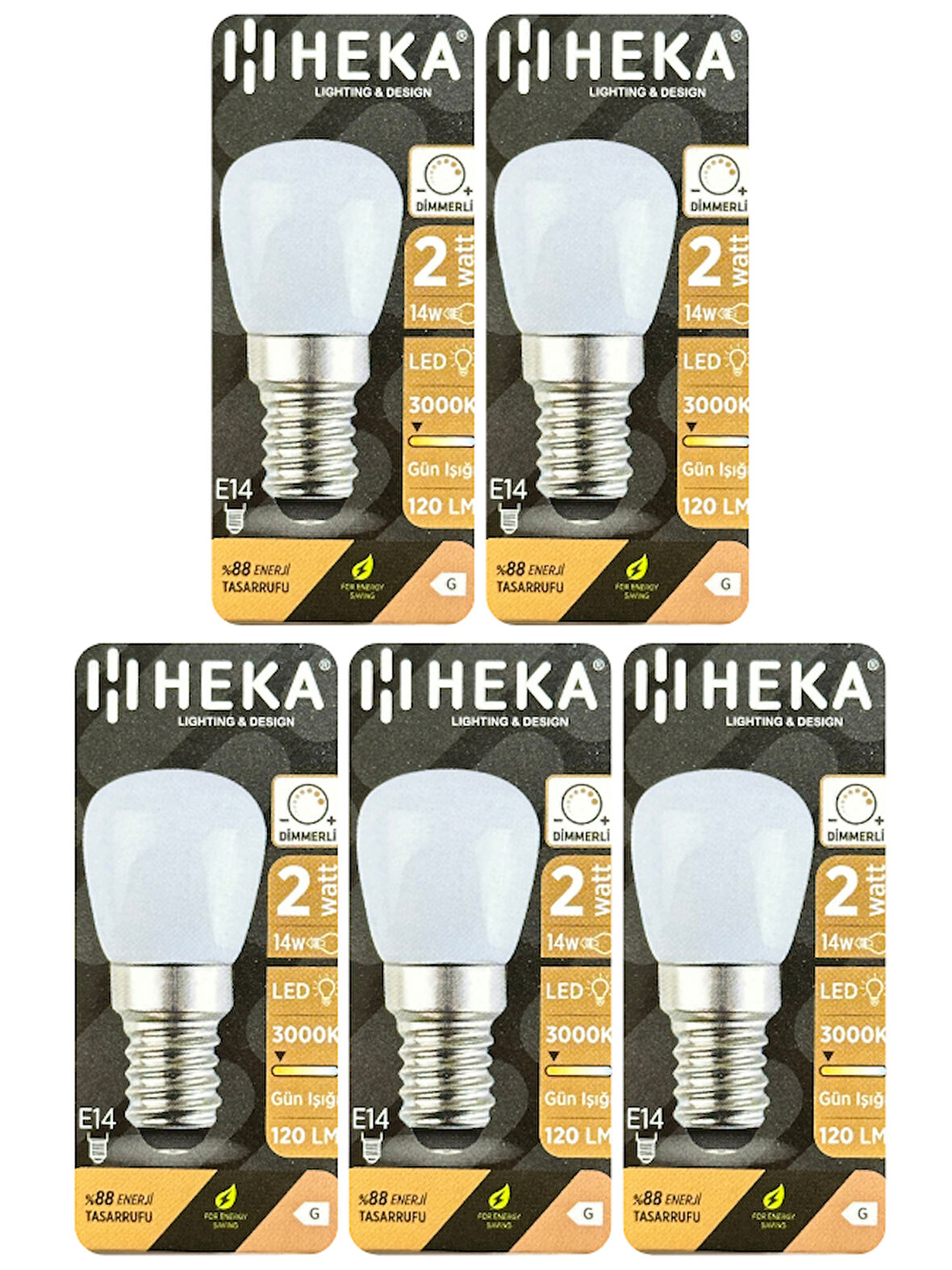 (5 Adet) Heka 2W (14W) 3000K (Sarı Işık) E14 Duylu (İnce Duy) Dim Edilebilir Soft Led Mini Ampul