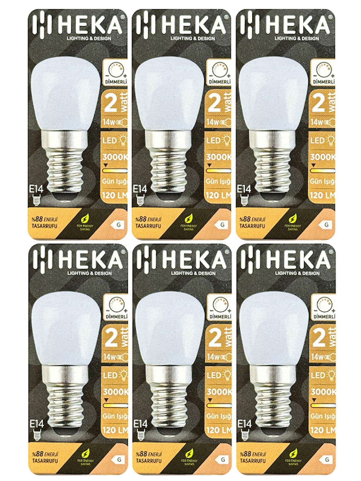 (6 Adet) Heka 2W (14W) 3000K (Sarı Işık) E14 Duylu (İnce Duy) Dim Edilebilir Soft Led Mini Ampul