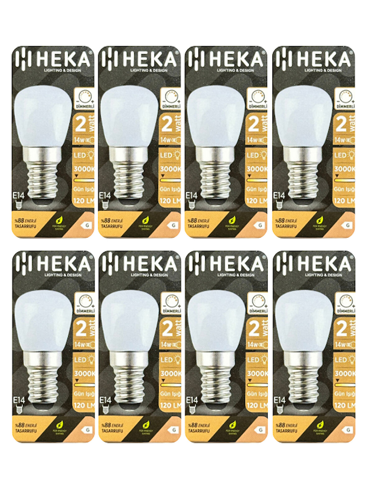 (8 Adet) Heka 2W (14W) 3000K (Sarı Işık) E14 Duylu (İnce Duy) Dim Edilebilir Soft Led Mini Ampul