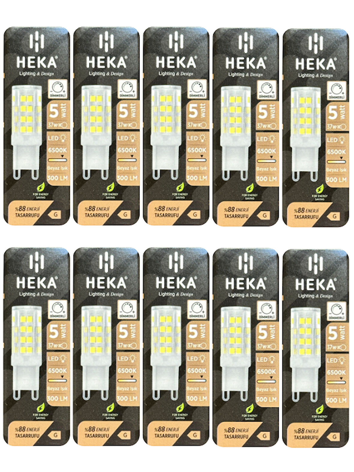 (10 Adet) Heka 5W (37W) 6500K (Beyaz Işık) G9 Duylu Dim Edilebilir Led Kapsül Ampul