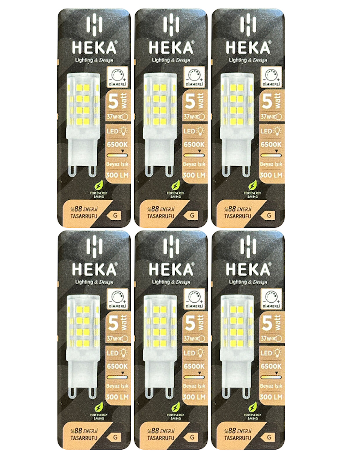 (6 Adet) Heka 5W (37W) 6500K (Beyaz Işık) G9 Duylu Dim Edilebilir Led Kapsül Ampul