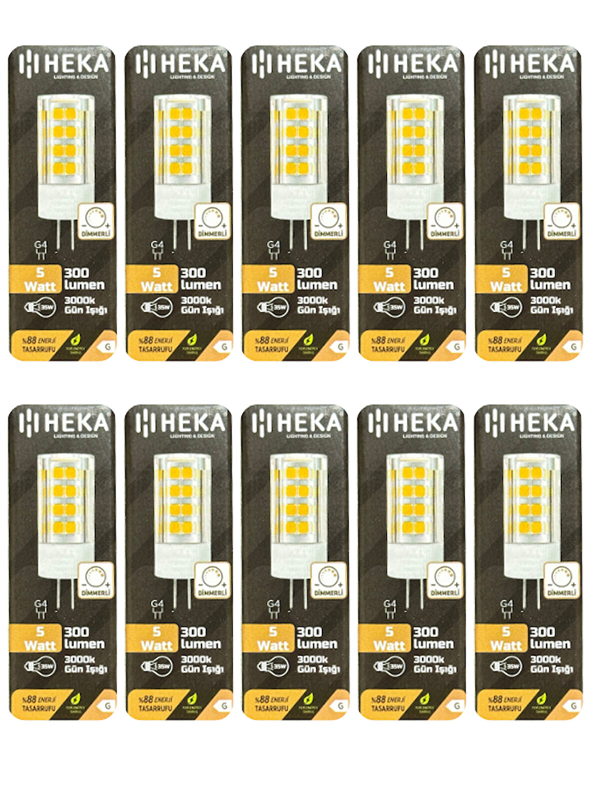 (10 Adet) Heka 5W (35W) 3000K (Sarı Işık) G4 Duylu Dim Edilebilir Led Kapsül Ampul