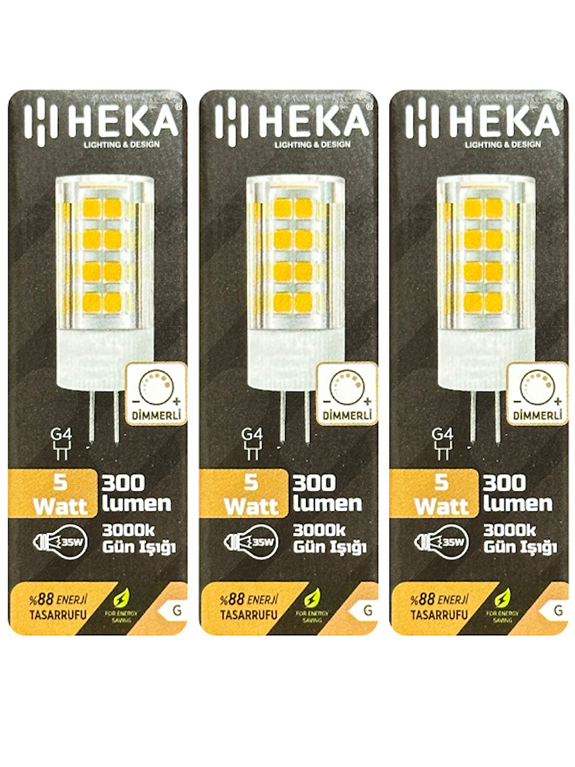 (3 Adet) Heka 5W (35W) 3000K (Sarı Işık) G4 Duylu Dim Edilebilir Led Kapsül Ampul