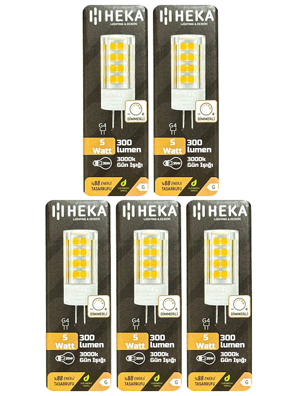 (5 Adet) Heka 5W (35W) 3000K (Sarı Işık) G4 Duylu Dim Edilebilir Led Kapsül Ampul