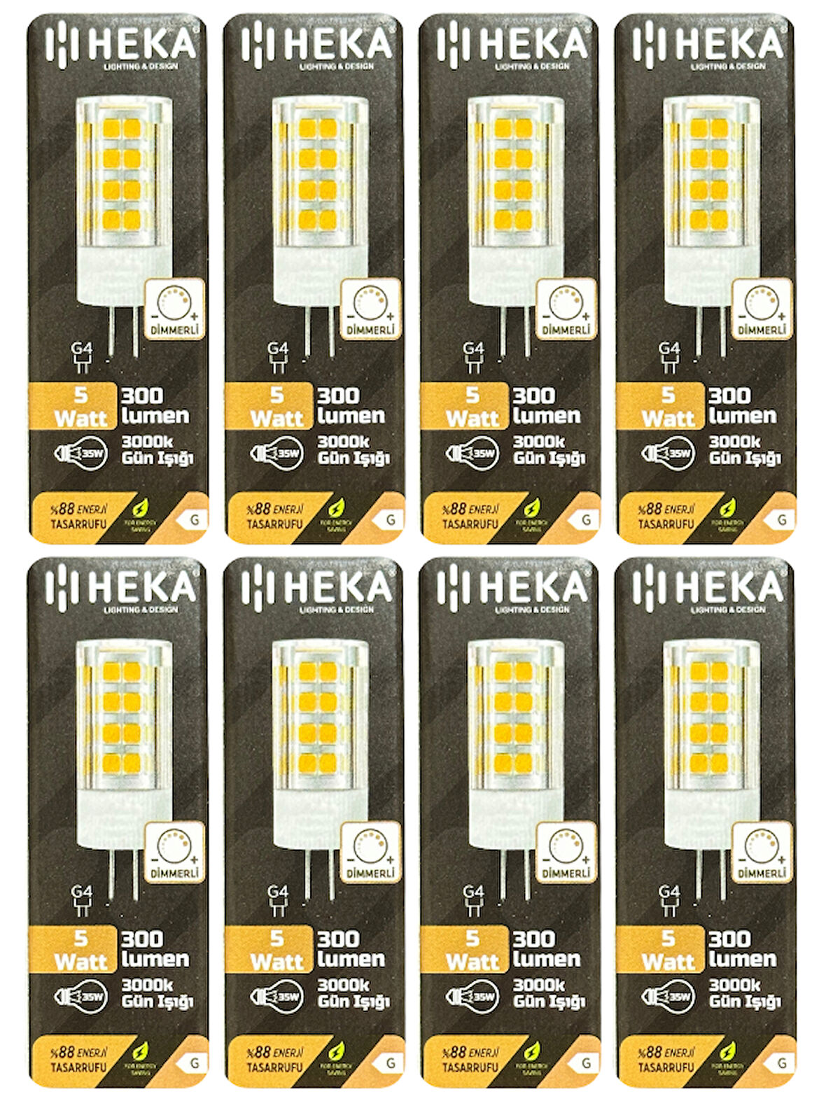 (8 Adet) Heka 5W (35W) 3000K (Sarı Işık) G4 Duylu Dim Edilebilir Led Kapsül Ampul