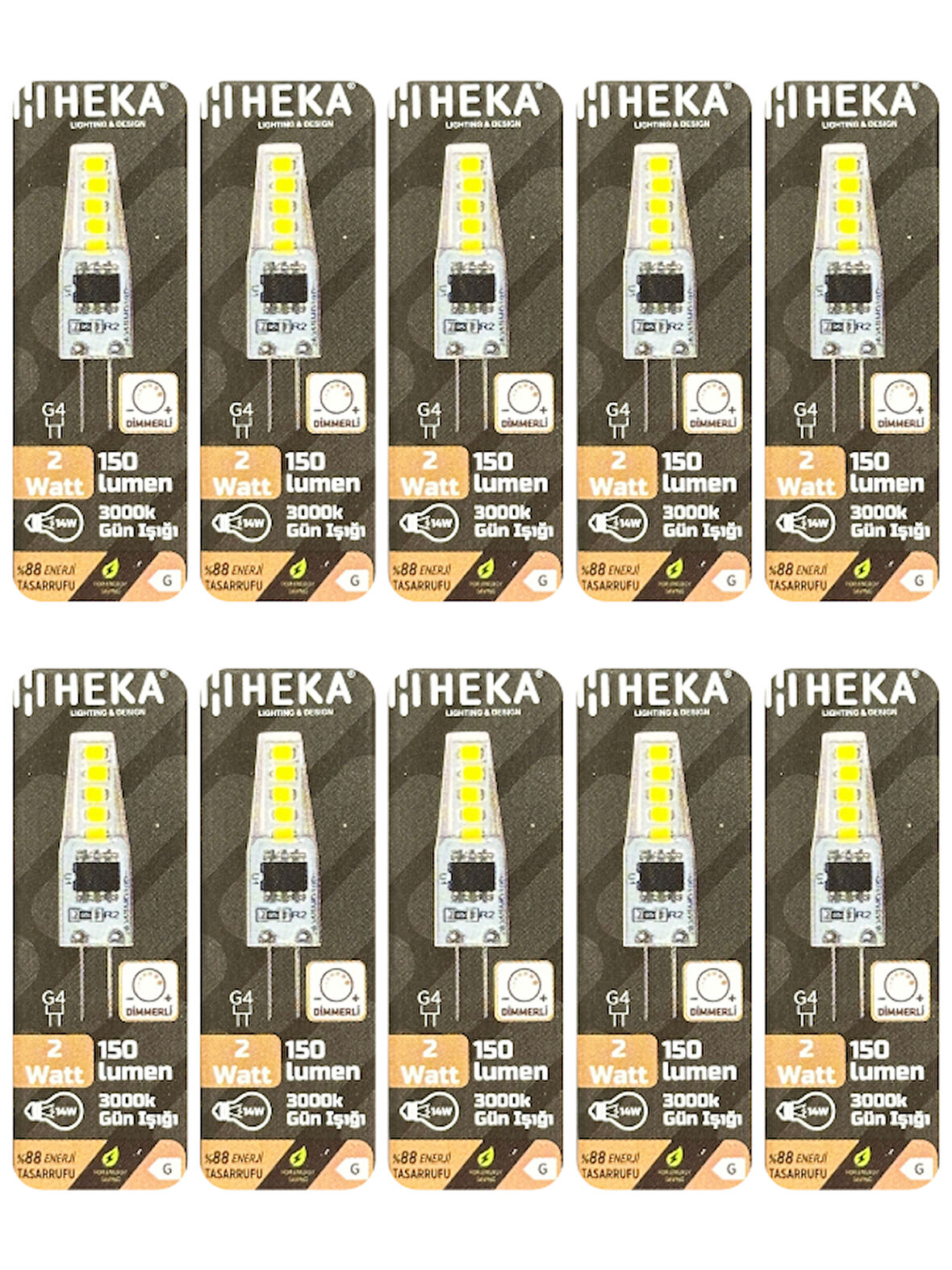 (10 Adet) Heka 2W (14W) 3000K (Sarı Işık) G4 Duylu Dim Edilebilir Led Kapsül Ampul