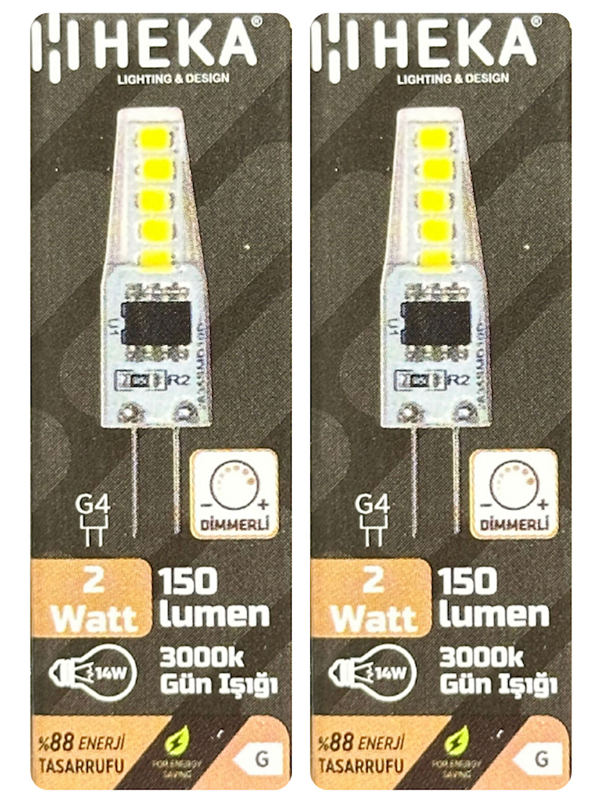 (2 Adet) Heka 2W (14W) 3000K (Sarı Işık) G4 Duylu Dim Edilebilir Led Kapsül Ampul