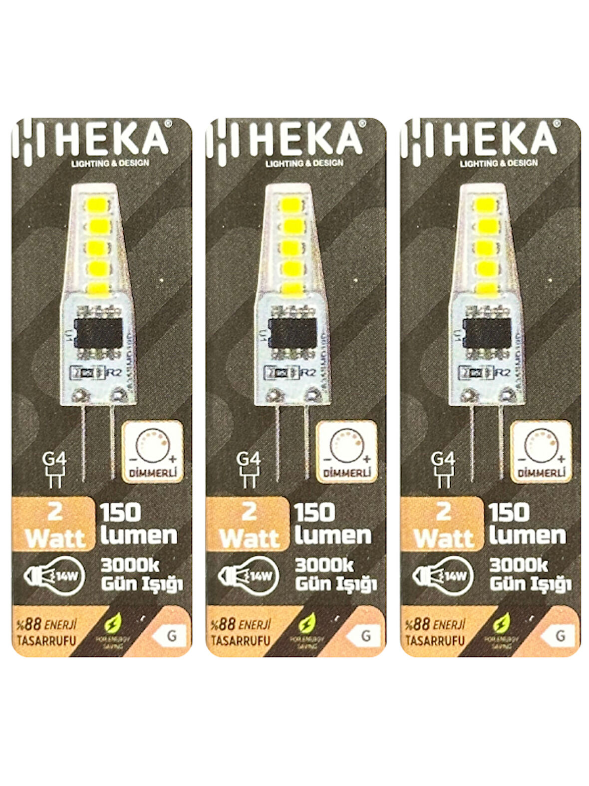 (3 Adet) Heka 2W (14W) 3000K (Sarı Işık) G4 Duylu Dim Edilebilir Led Kapsül Ampul