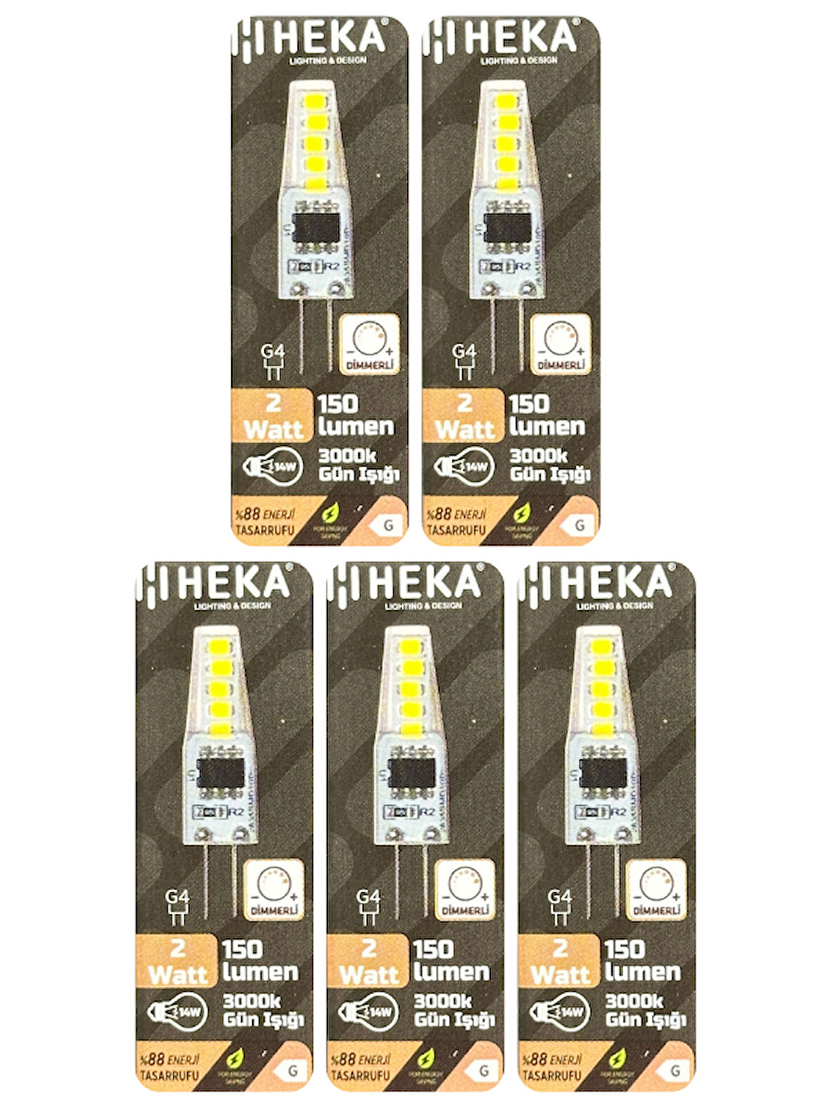 (5 Adet) Heka 2W (14W) 3000K (Sarı Işık) G4 Duylu Dim Edilebilir Led Kapsül Ampul