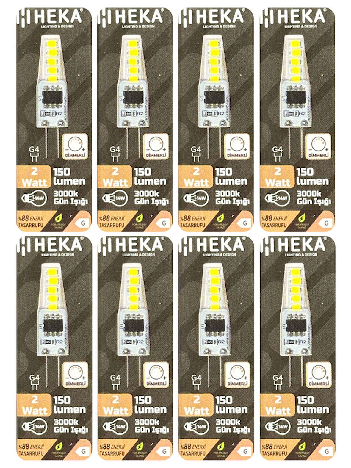 (8 Adet) Heka 2W (14W) 3000K (Sarı Işık) G4 Duylu Dim Edilebilir Led Kapsül Ampul