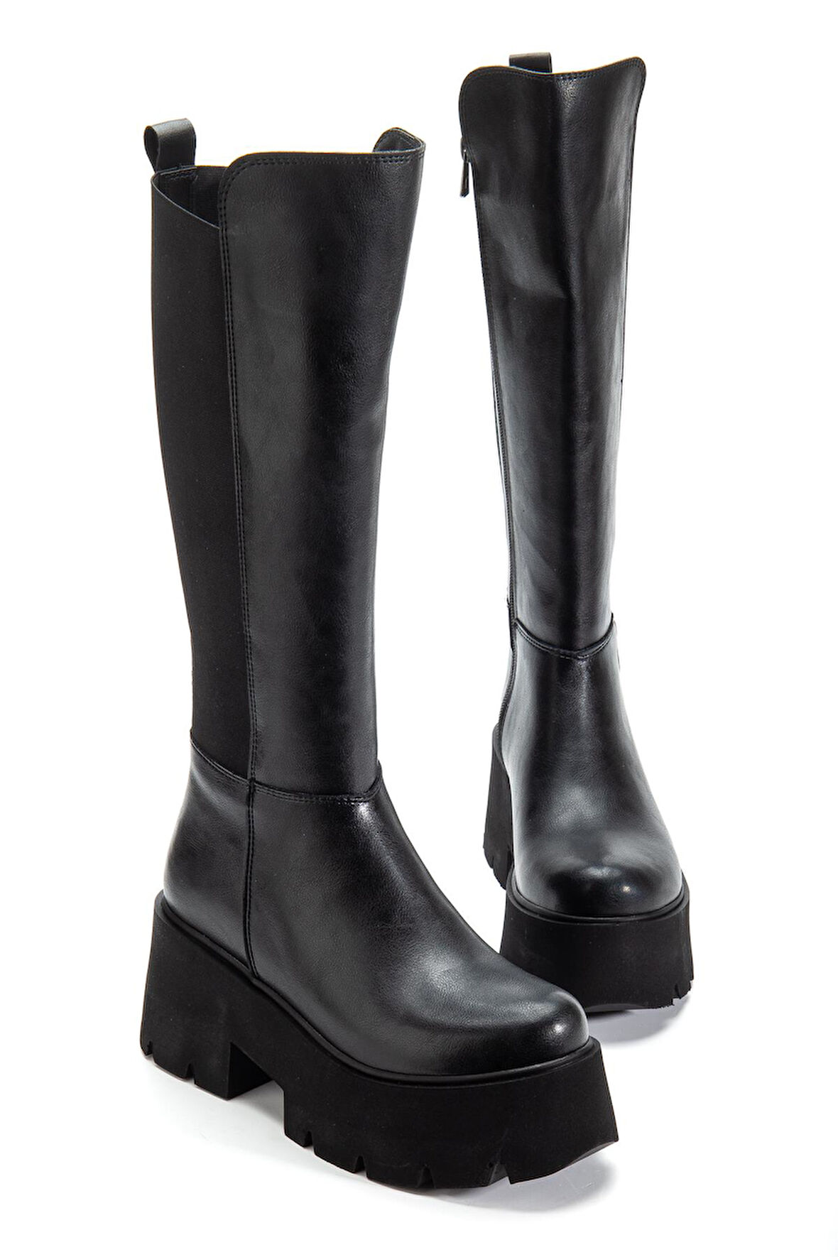 Suins Henna Model Platform Kadın Siyah Arkası Lastikli Çizme