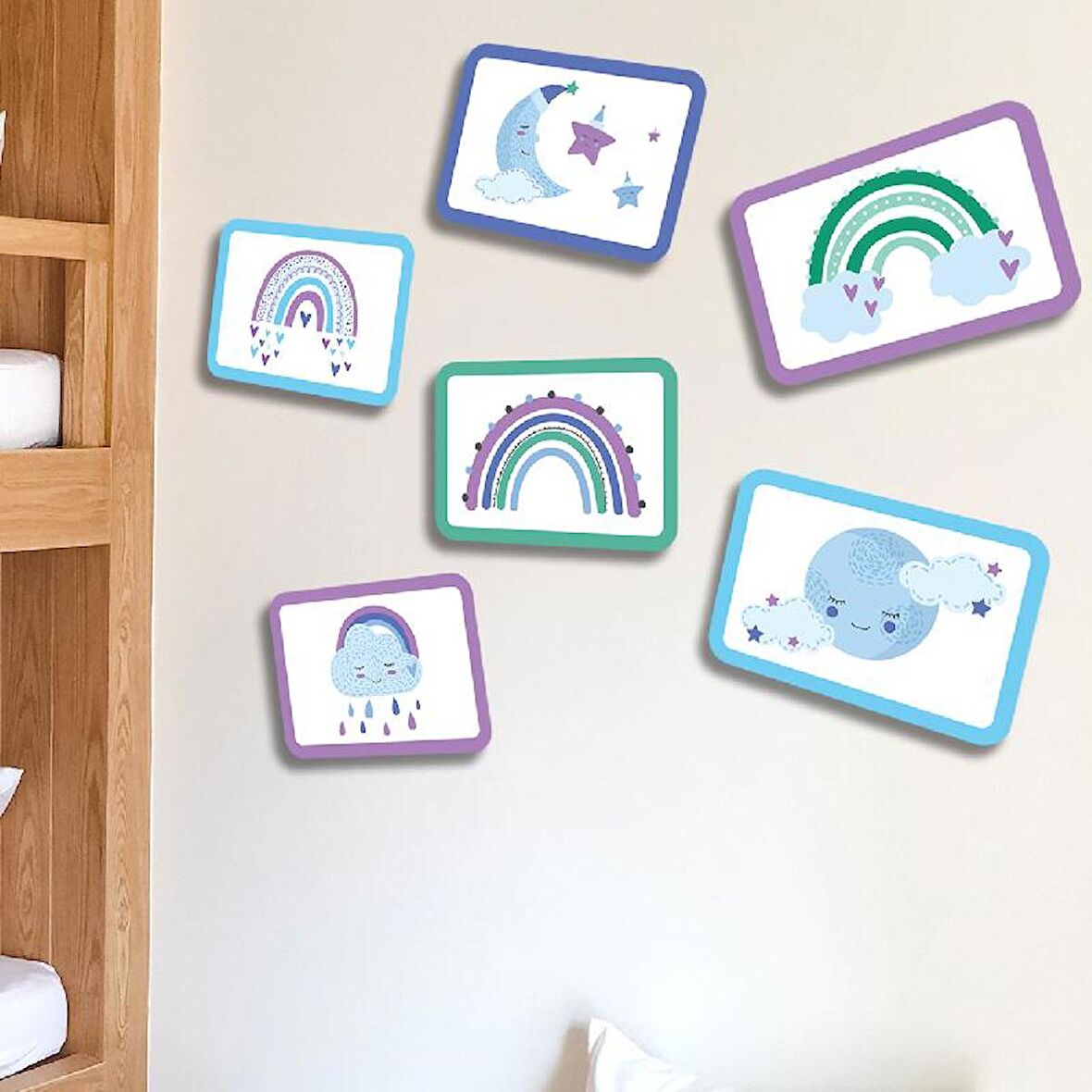 Gökkuşağı Ahşap Set Bebek Çocuk Yatak Odası Ev Dekorasyon Model 004