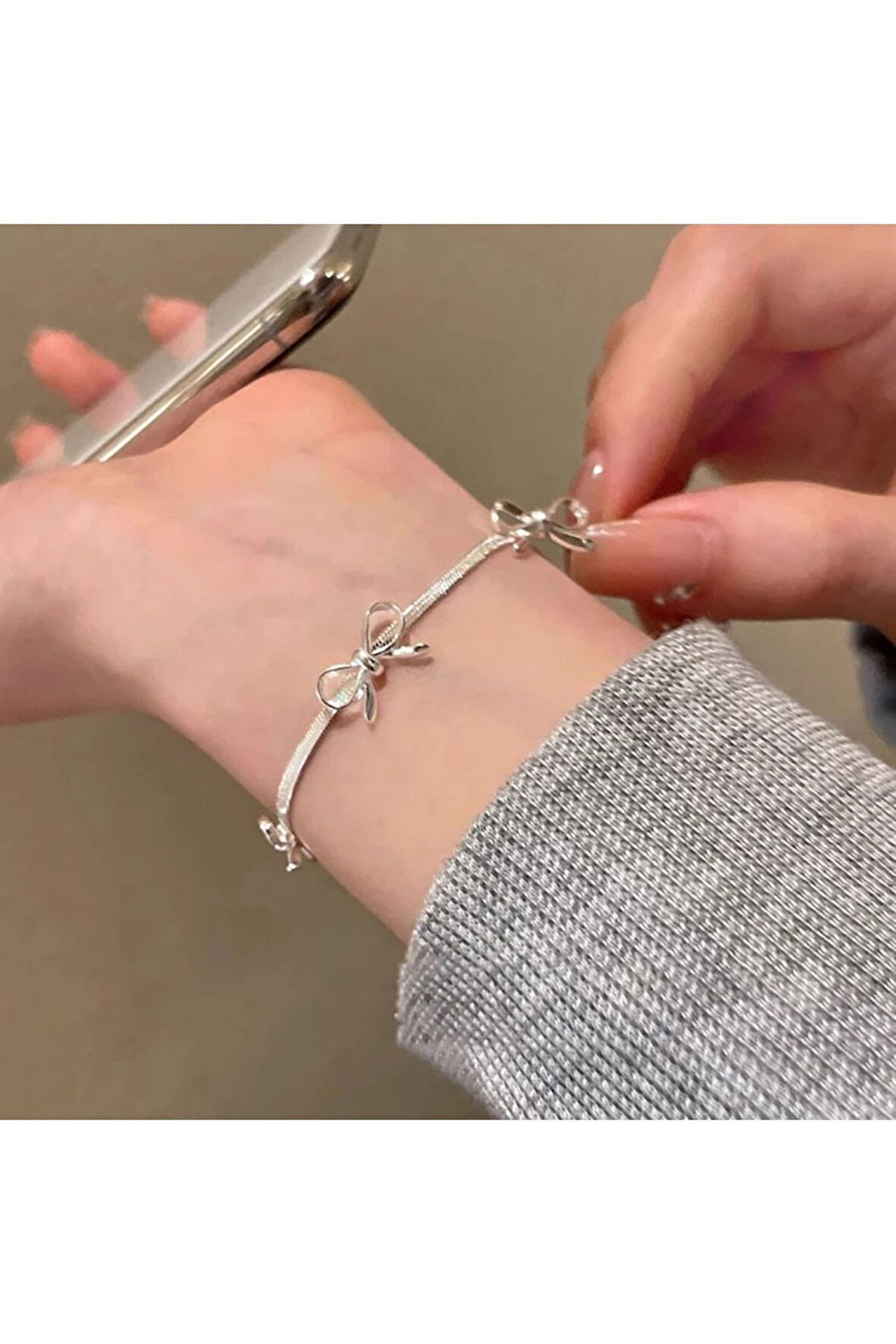 Gümüş Kaplama Kurdele Fiyonk Detaylı Italyan Zincir Bileklik