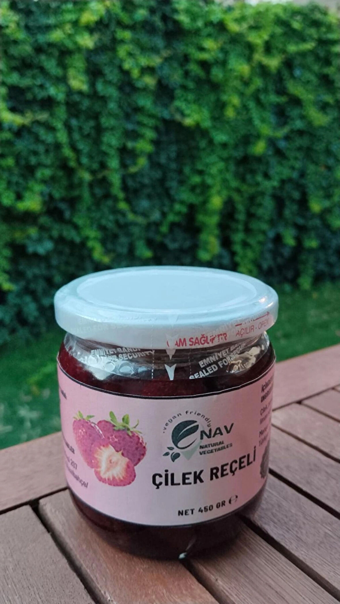 NAV Çilek Reçeli Ev Yapımı Katkısız Koruyucusuz Cam Kavanozda 450 GR