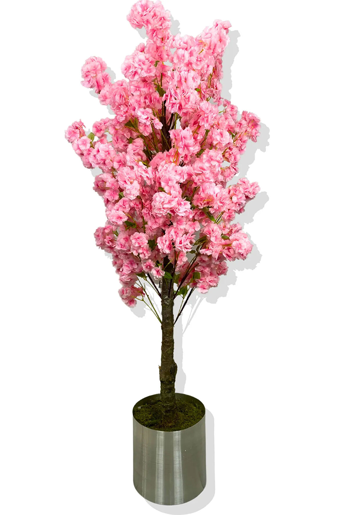 PEMBE LÜX YEŞİL YAPRAK DETAYLI BAHAR DALI 160 CM YAPAY AĞAÇ 25X25 GALVANİZ SAKSI