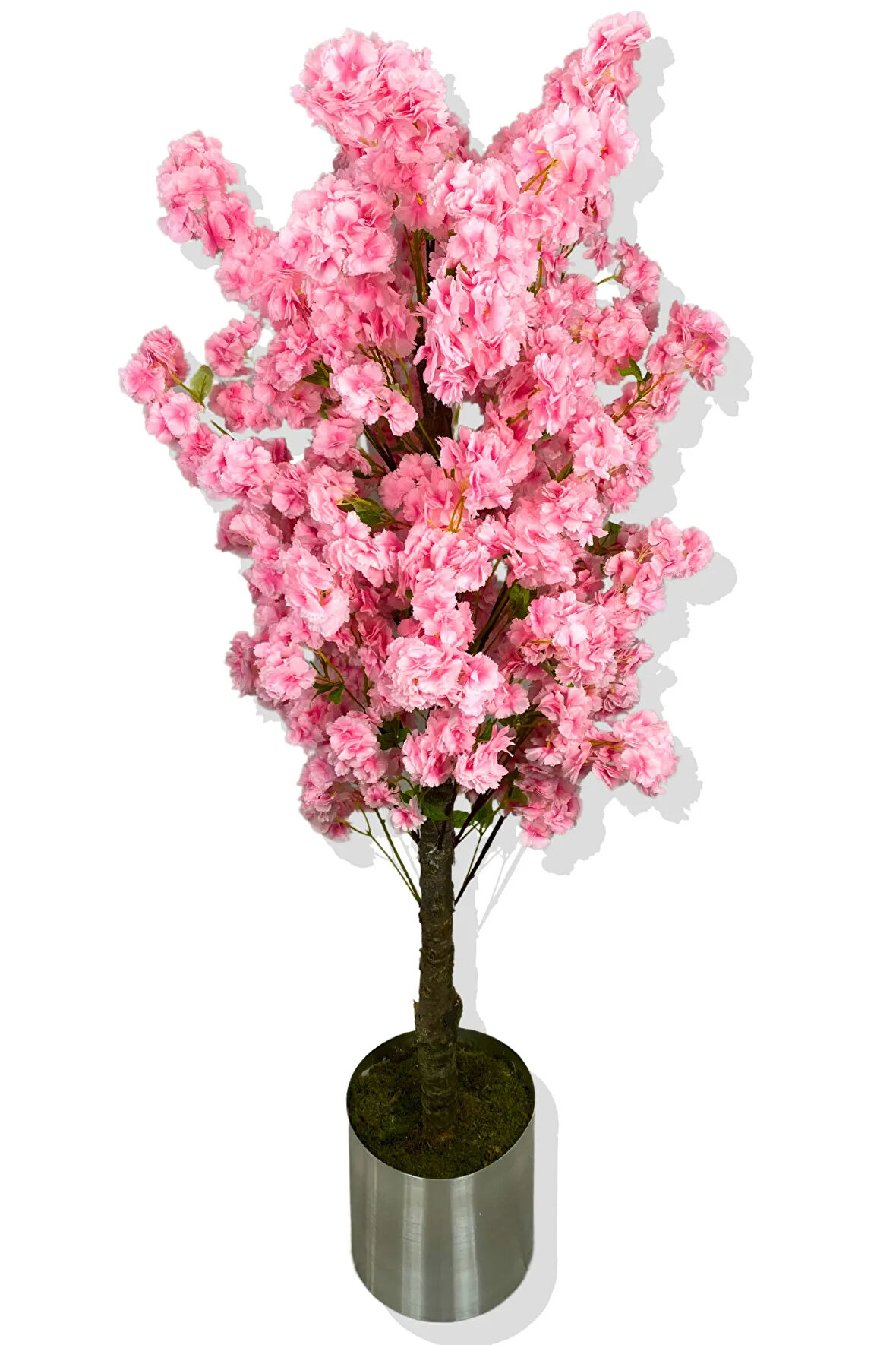 PEMBE LÜX YEŞİL YAPRAK DETAYLI BAHAR DALI 180 CM YAPAY AĞAÇ 30X30 METAL SAKSI