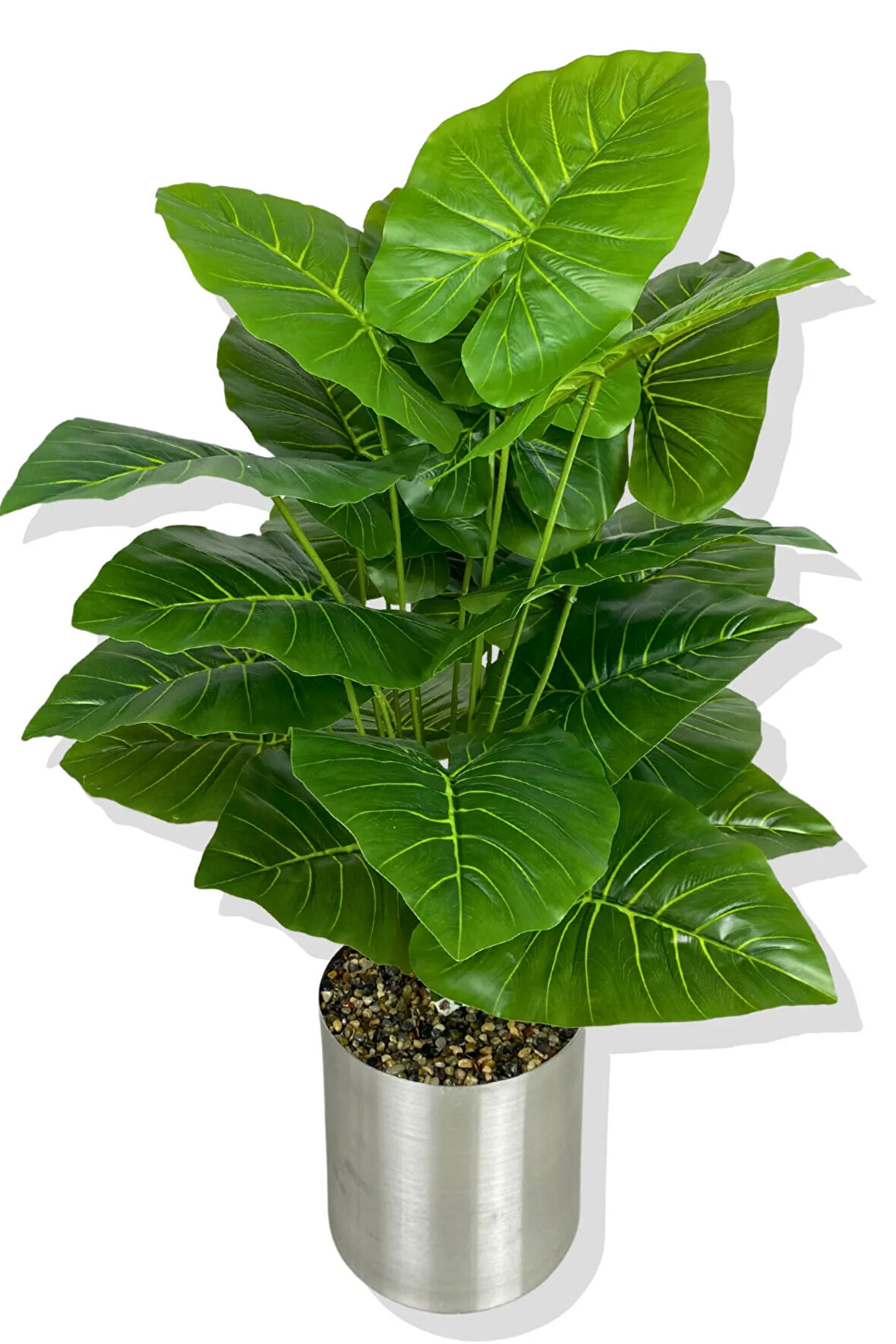 ALOCASİA BRİSBANENSİS (KAŞIK ZAMBAĞI) 90 CM YAPAY AĞAÇ 24 DAL 25X25 GALVANİZ SAKSI