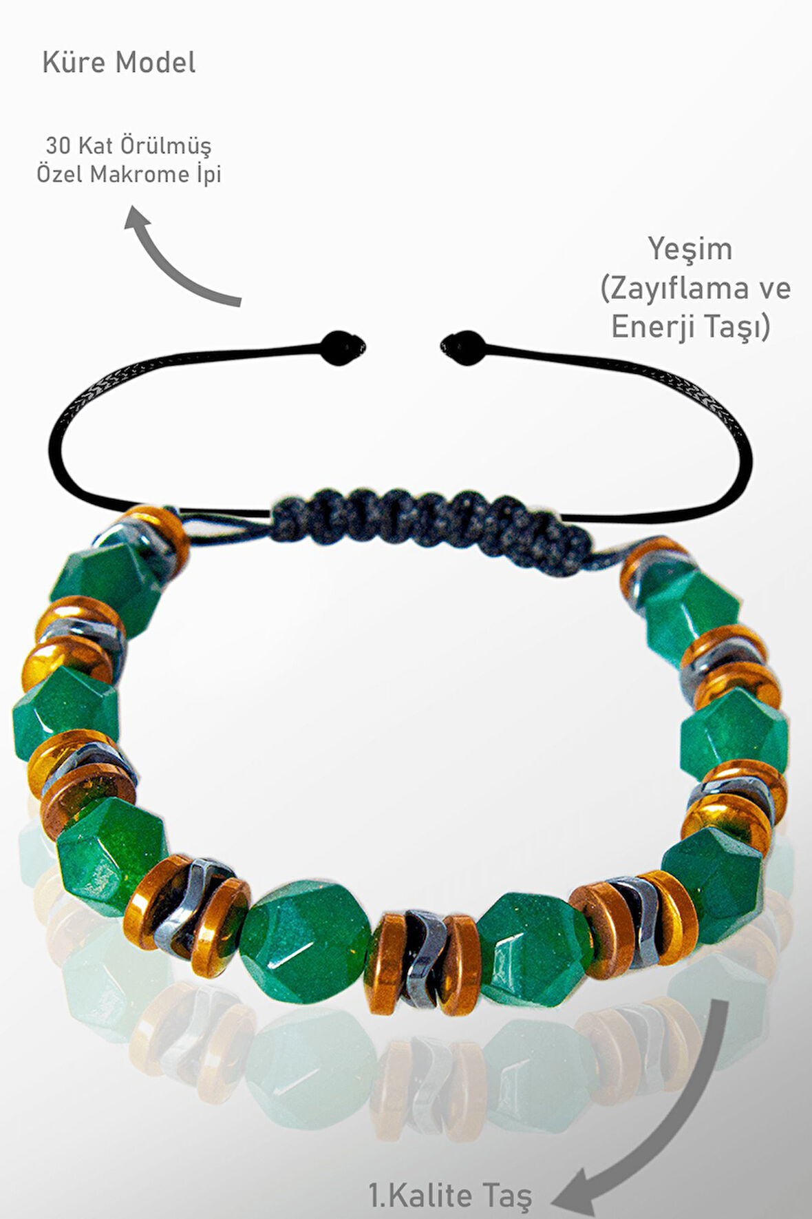 Sertifikalı AAA+ Elmas Kesim Terahertz - Koyu Yeşim Taşı Bileklik - Ayarlamalı