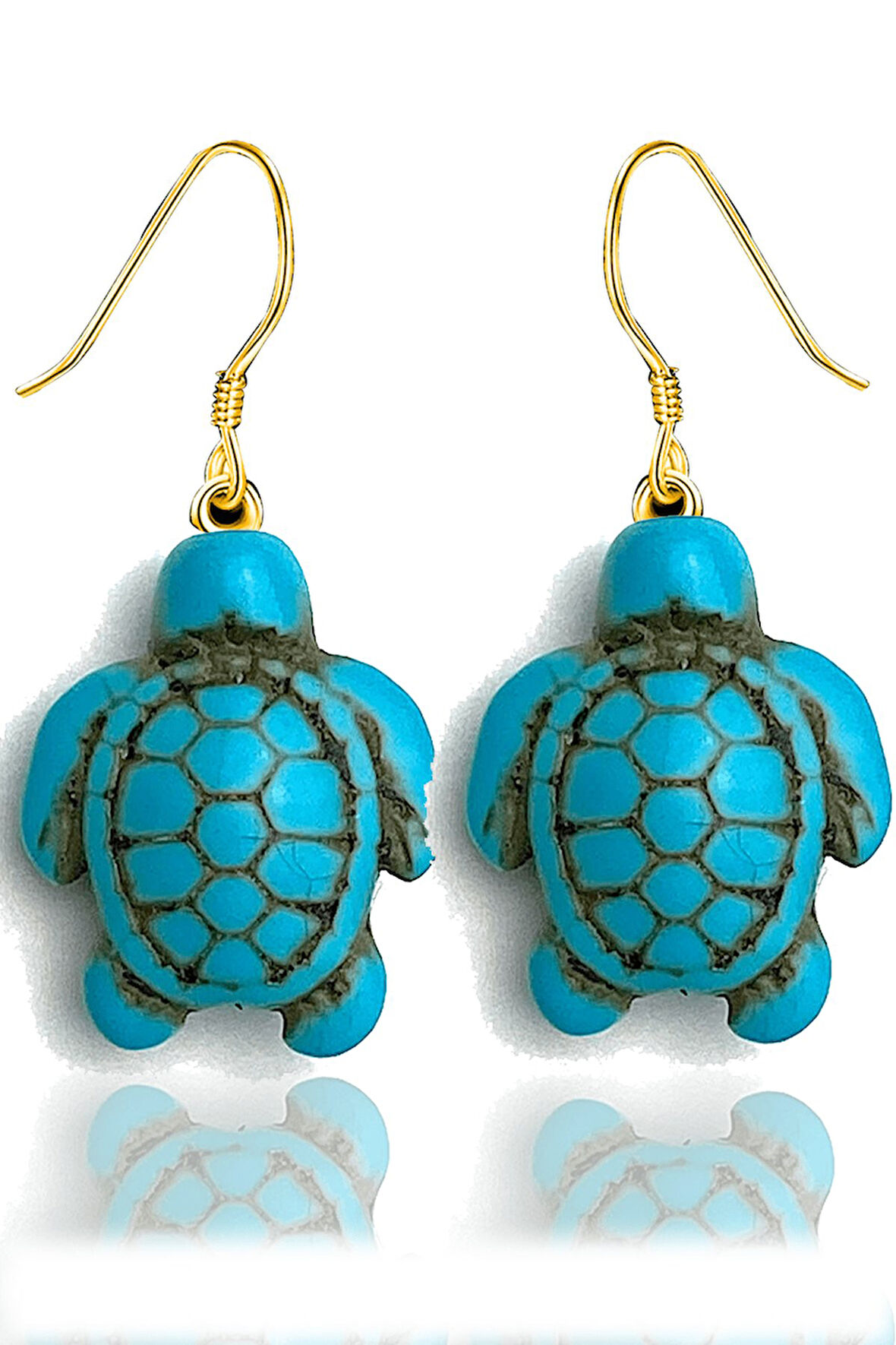 Sertifikalı Gold Kaplumbağa Model Gerçek Firuze Taşı Küpe (Turkuaz Taşı)