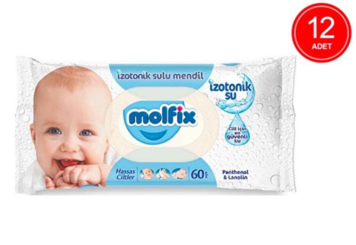 Molfix Alkolsüz-Parfümsüz 12 x 60 Yaprak 12 Paket Islak Mendil