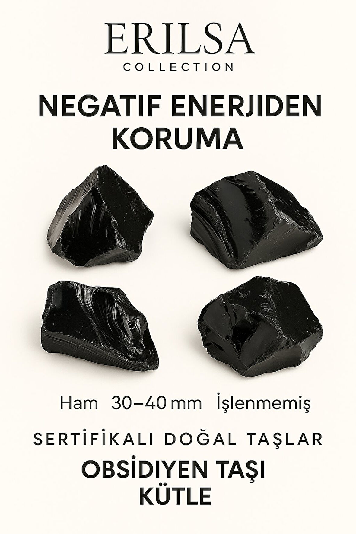 Sertifikalı Ham Siyah Obsidyen Taşı Kütle – El Taşı Negatif Enerji Kalkanı Derin Arınma Gücü