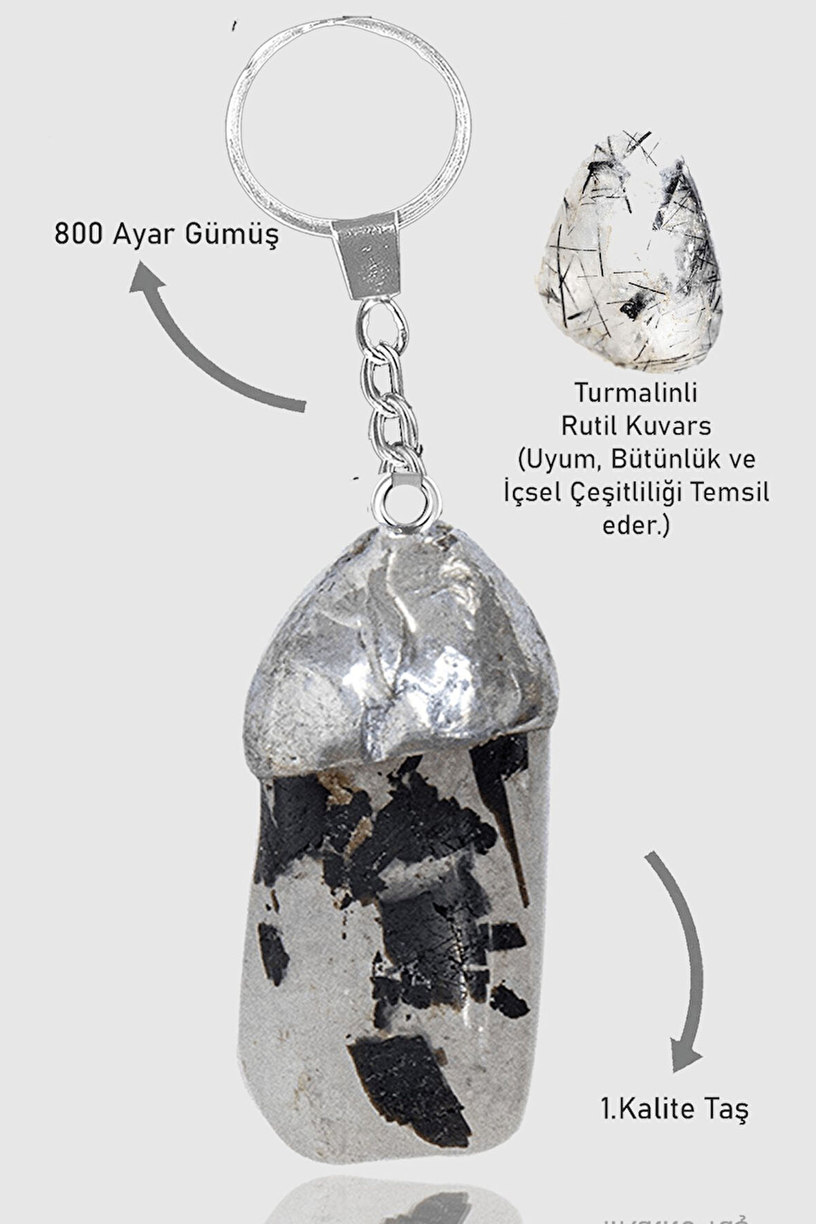 Sertifikalı Ham Model Turmalinli Rutil Kuvars Taşı Doğal Taş Anahtarlık