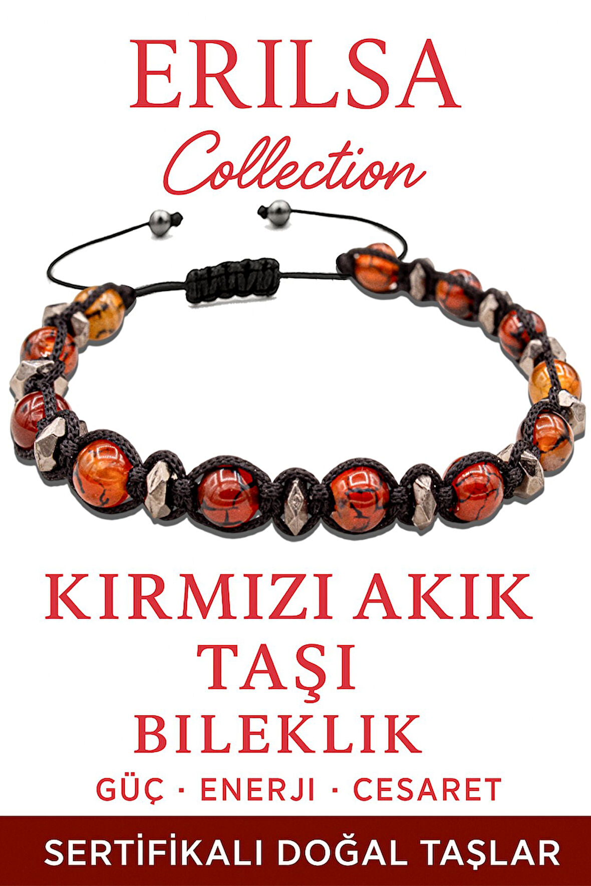 Sertifikalı Terahertz – Kırmızı Akik Taşı Bileklik – Koruma ve Canlılık Enerjisi