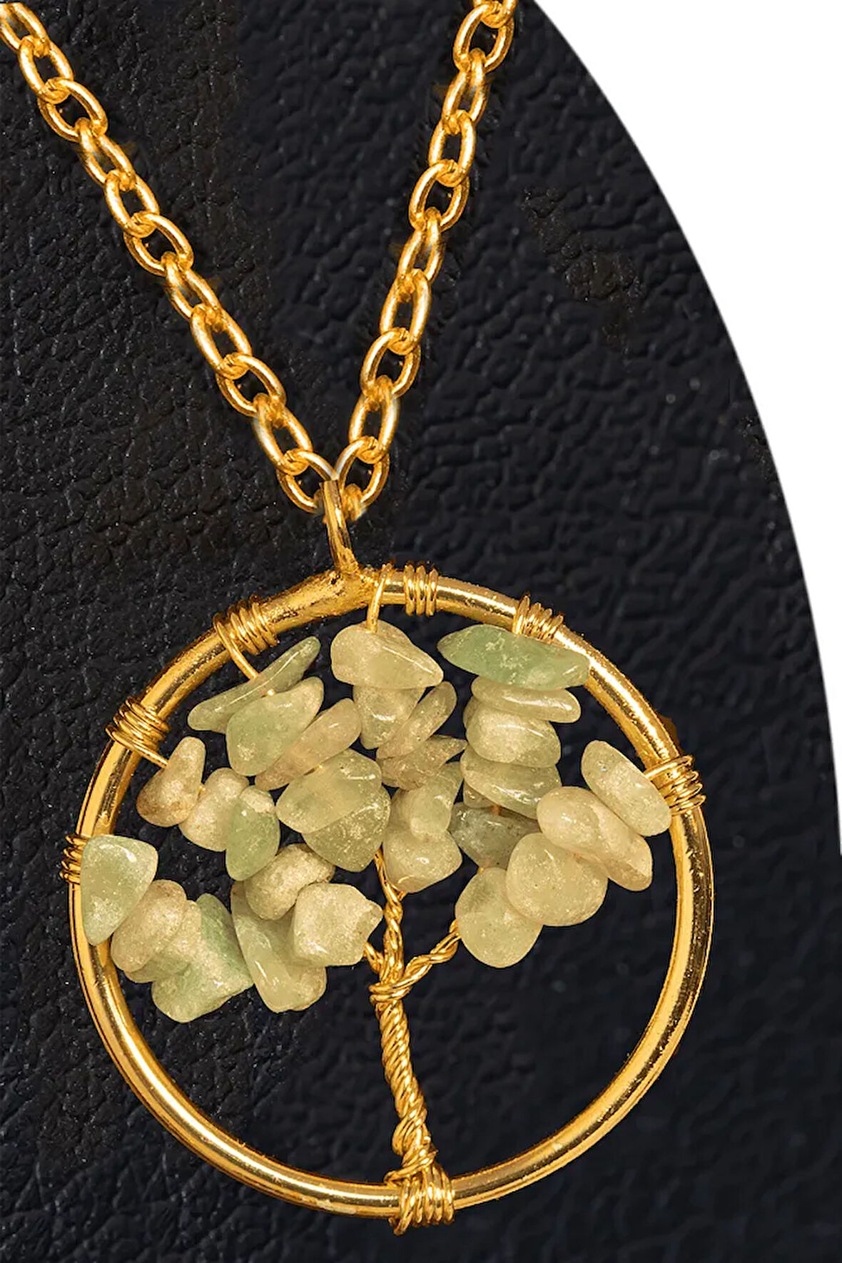 Sertifikalı Gold Aventurin Taşı Hayat Ağacı Kolye - Altın Renk