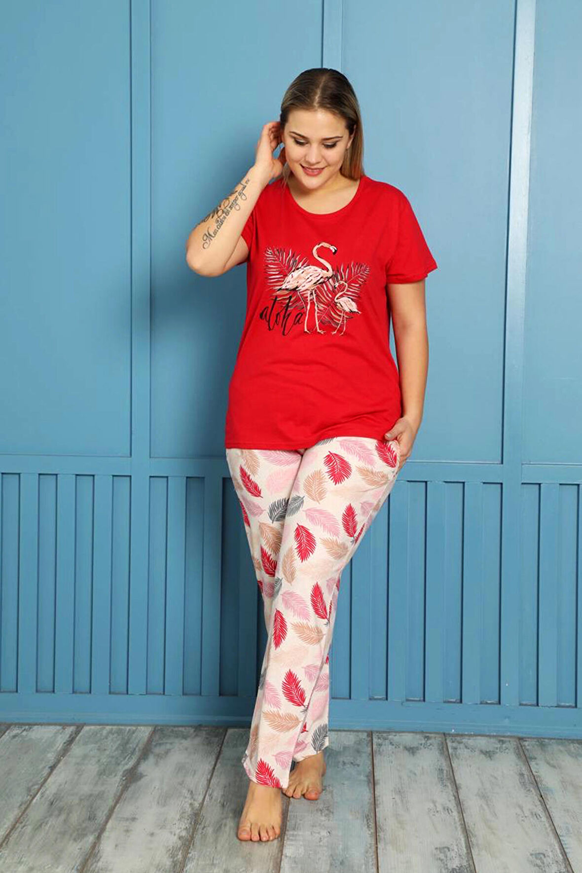 Nisanca %100 Pamuk  Büyük Beden Kısa Kol Kadın Pijama Takımı