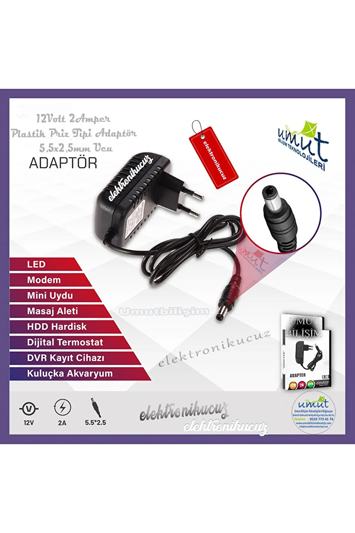 UmUt_ 24W Ürün 12 VOLT 2 AMPER 12V 2A RGB ŞERİT LED LET ADAPTERÜ SMPS MODEM UYDU 