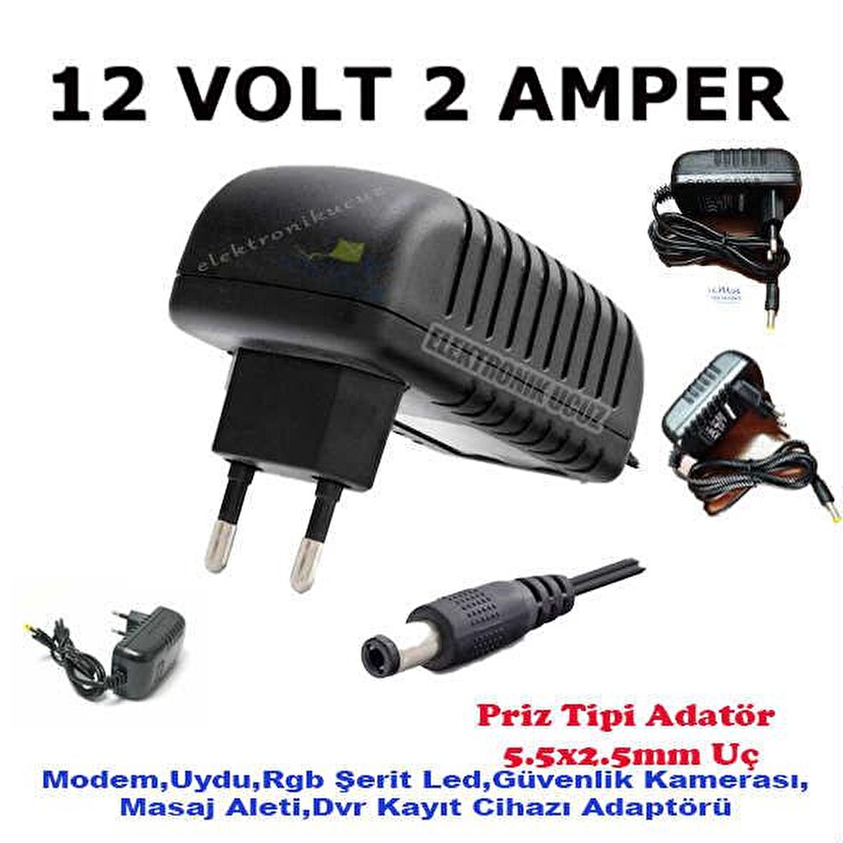 EU-03-12 volt 2 amper Kamerası - Şerit Led - Mini Uydu - Modem Adaptörü 12V 2A Adaptör - 5.5*2.5mm