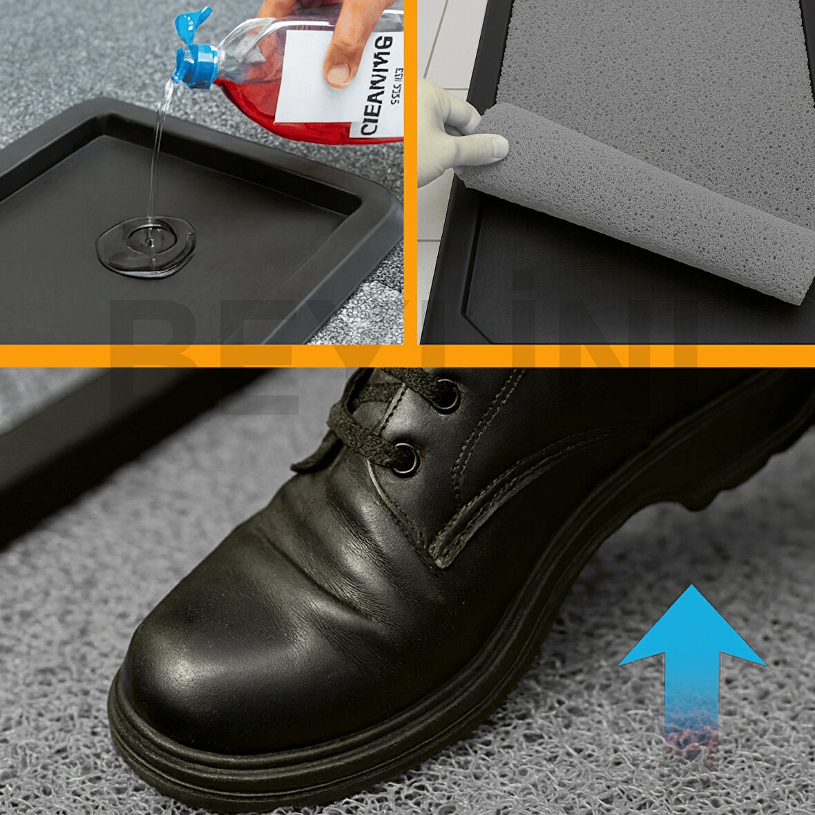 Beylini Dezenfektan Hijyen Paspası Dış Kapı Ev Ofis Apartman Giriş Halısı Kıvırcık Paspas Kaydırmaz Havuzlu Gri