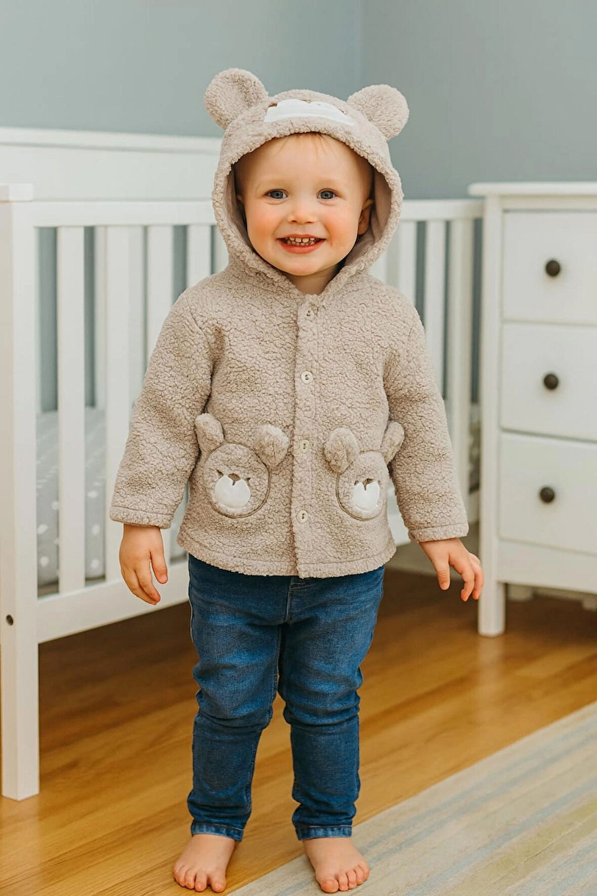 1-3 YAŞ KUZU WELSOFT KAPŞONLU NAKIŞLI HIRKA