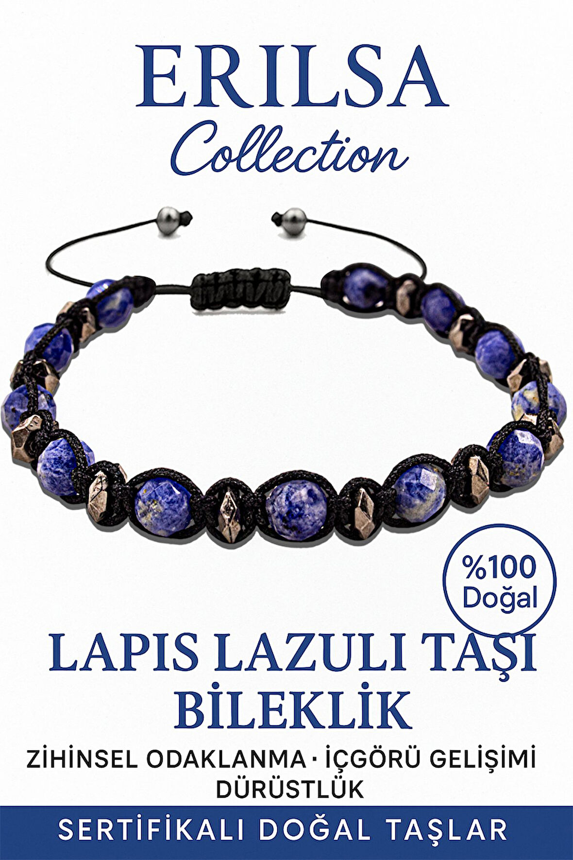 Sertifikalı Fasetli Terahertz Lapis Lazuli Taşı Bileklik – Bilgelik ve İç Huzur