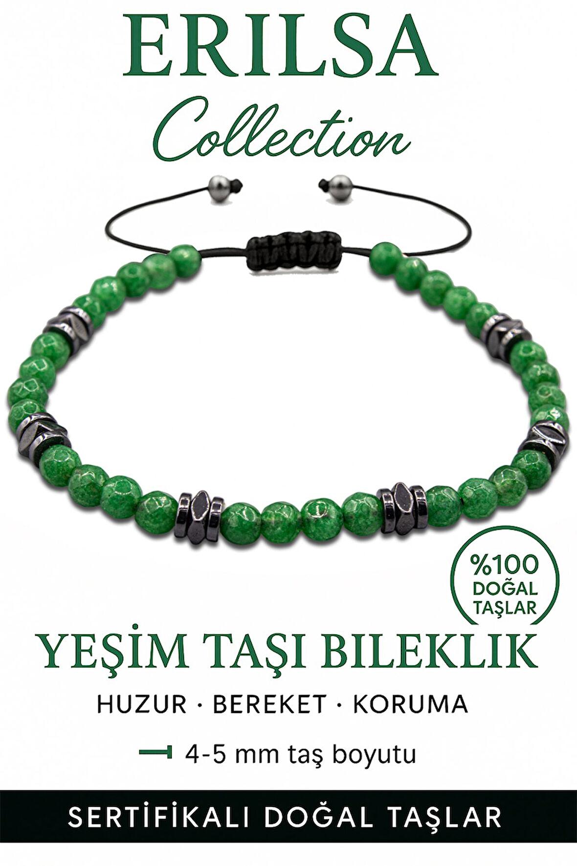 Sertifikalı İnce Model Fasetli Terahertz ve Yeşim Jade Taşı Bileklik – Enerji Dengeleyici