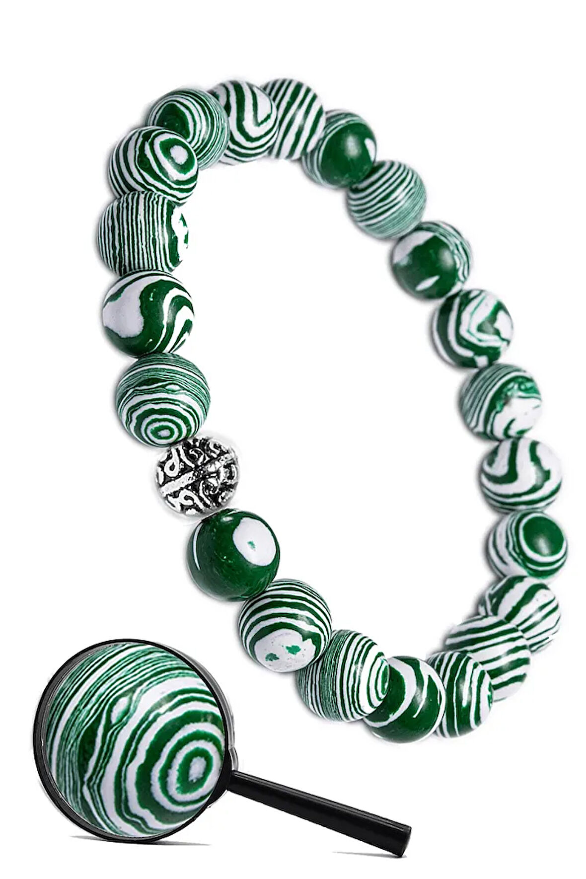 Sertifikalı Gümüş Aparatlı Doğal Yeşil Malahit Taşı Bileklik