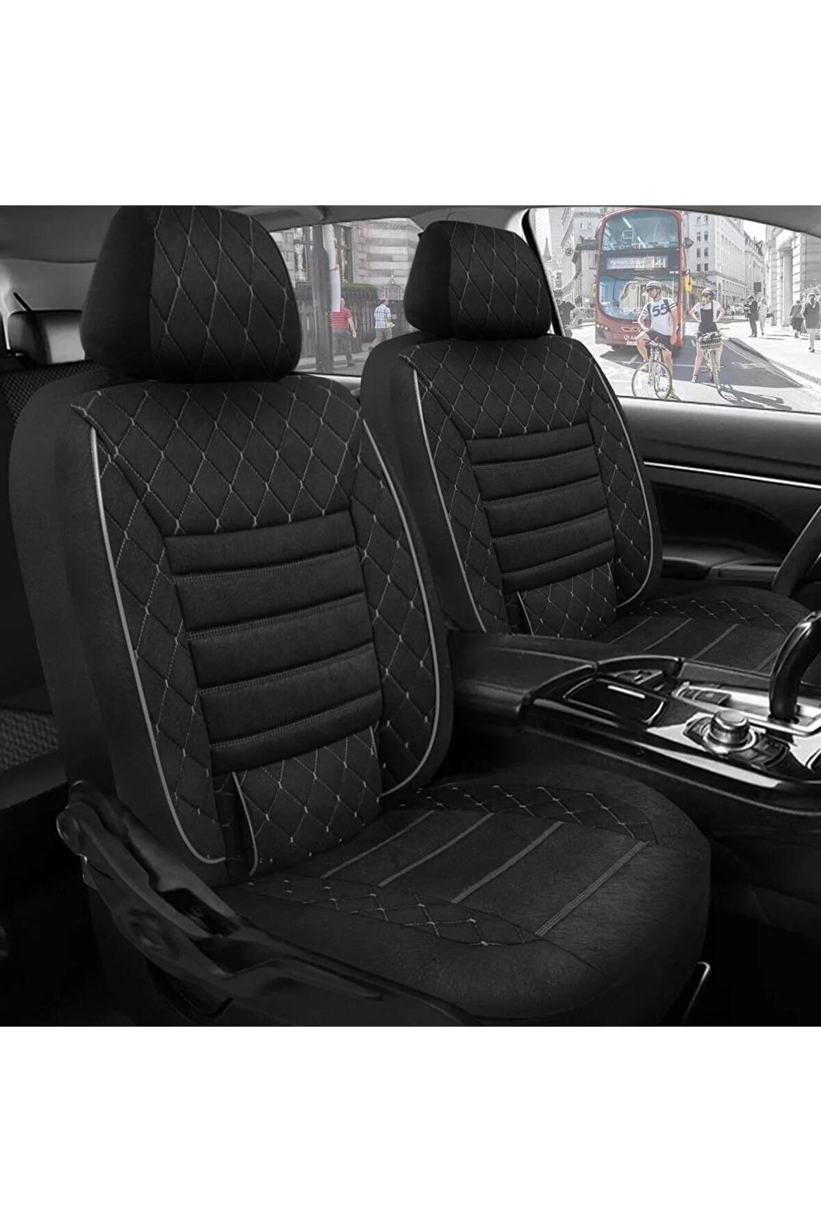 Universal NMS Bel Destekli Ortopedik Premio Siyah Tay Tüyü Süet Renault R11 Uyumlu Koltuk kılıfı