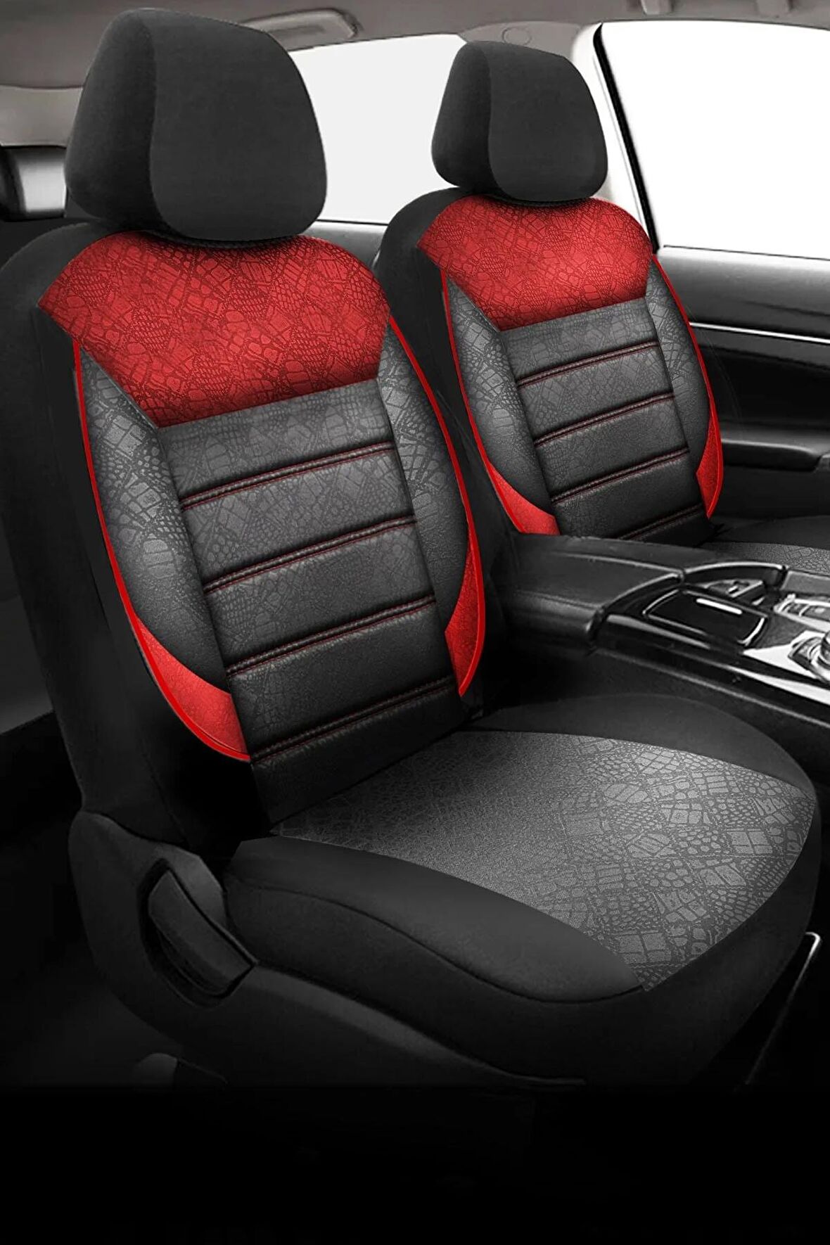 Gofya Kırmızı Desenli Fiat Bravo Uyumlu Oto Koltuk Kılıfı