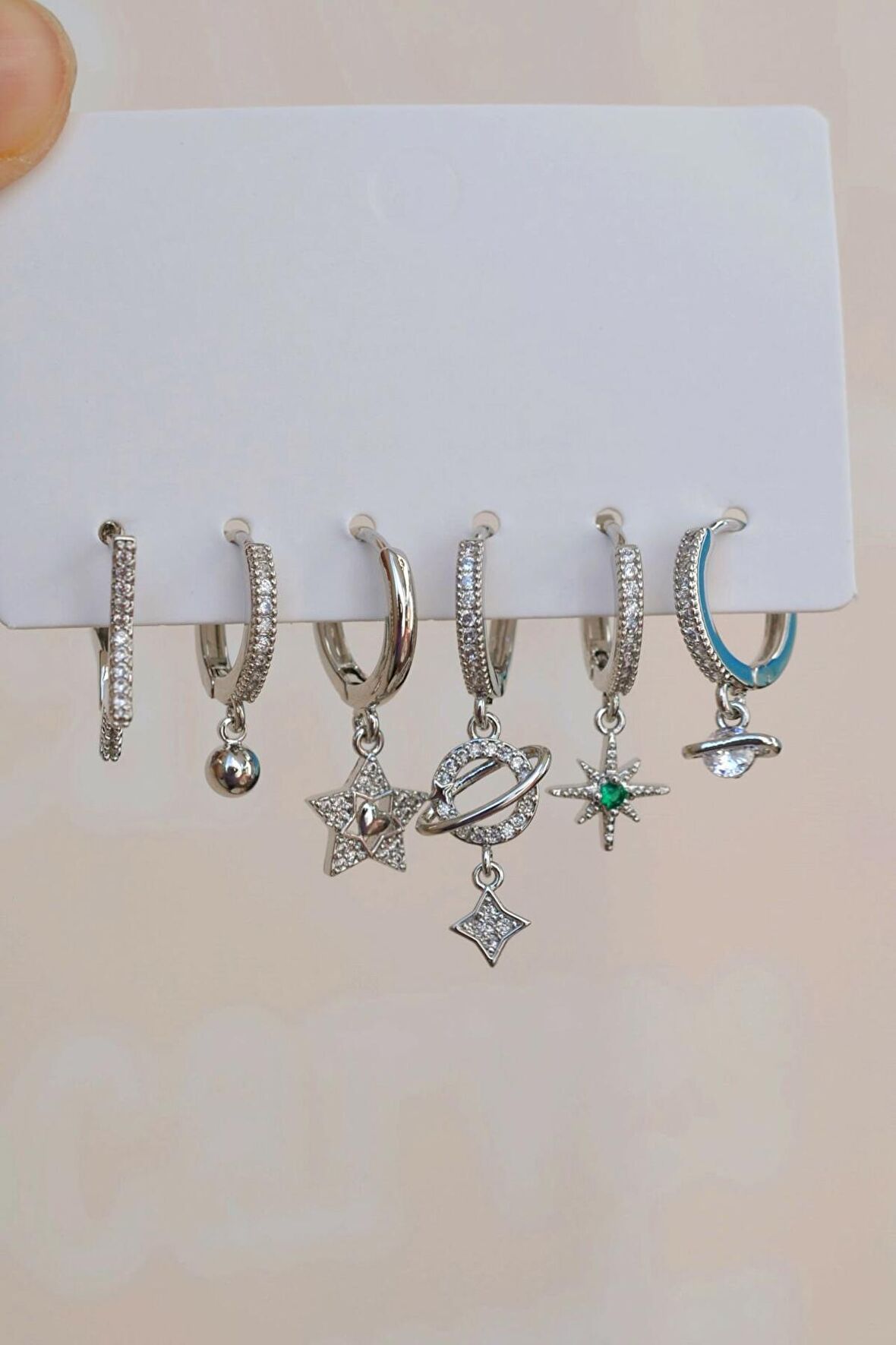 Yıldız Gezegen Kuzey Yıldızı Küpe Seti 6 Parça Çok Yıldızlı Küpe Gümüş Renk