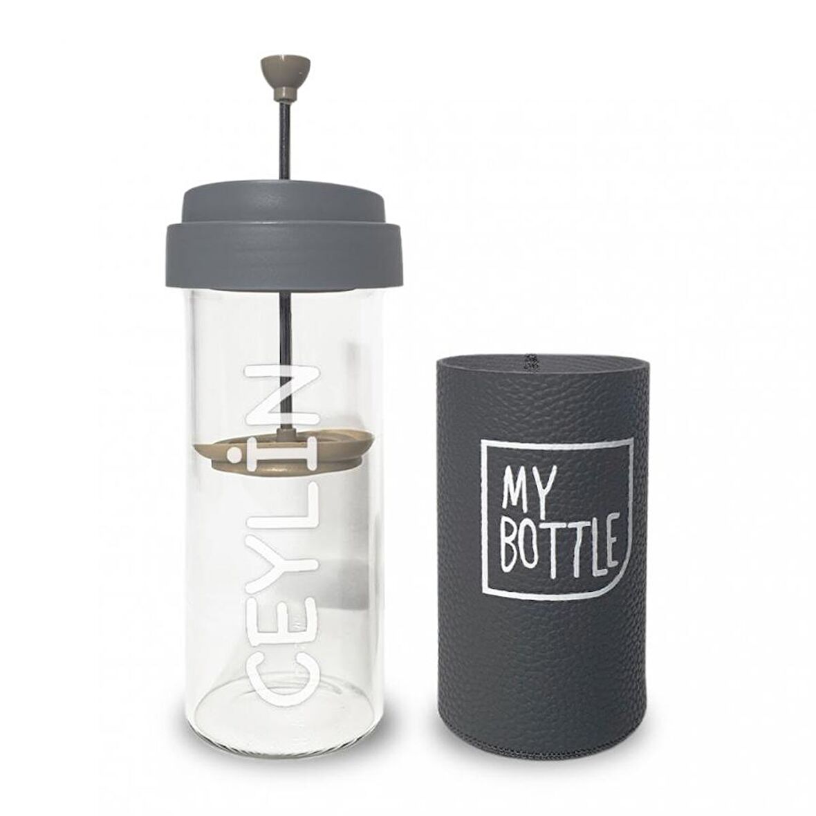 Kişiye Özel French Press My Bottle Deri Kılıflı 450 ml