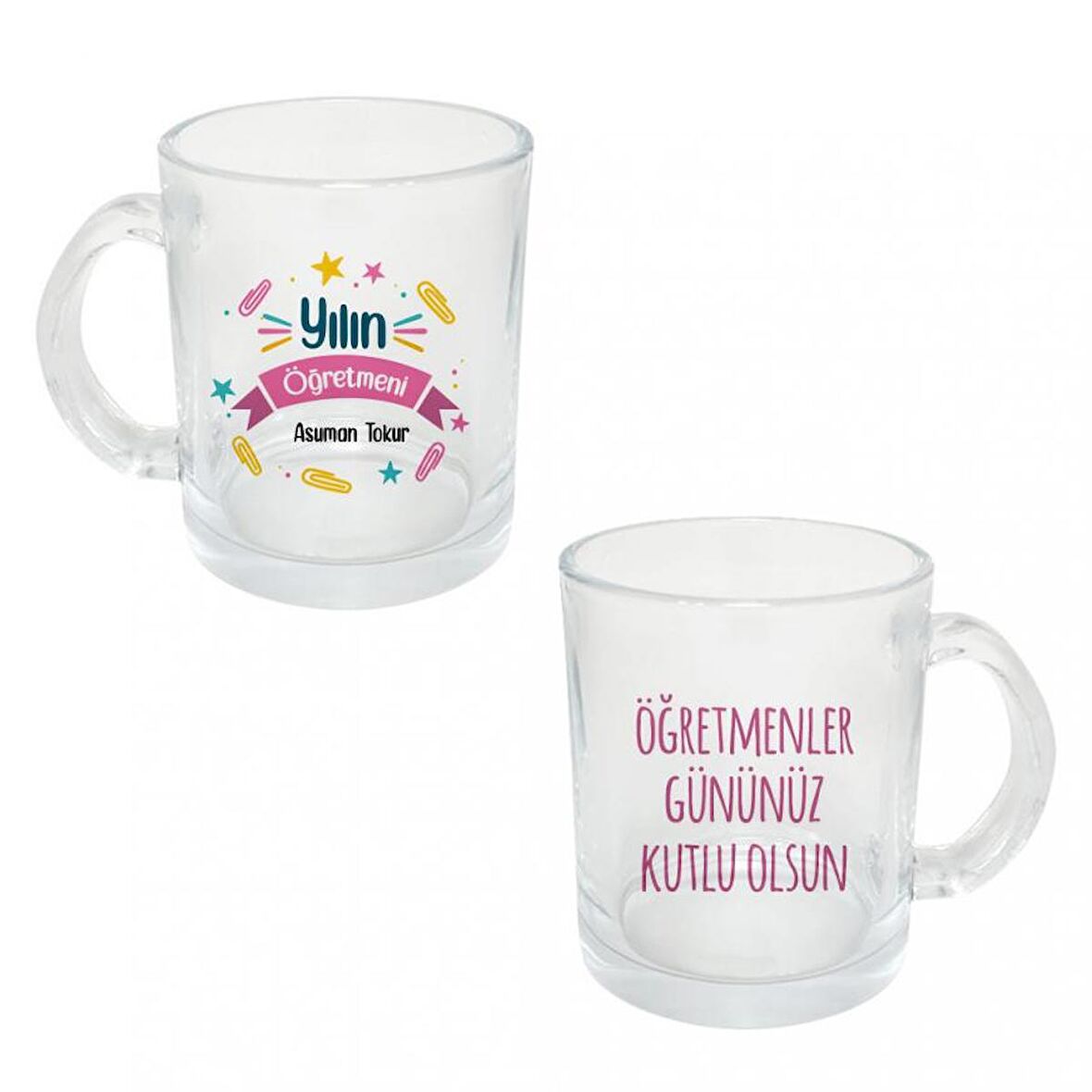 Kişiye Özel Öğretmenler Günü Yılın Öğretmeni Baskılı Şeffaf Cam Kupa Bardak HK2328