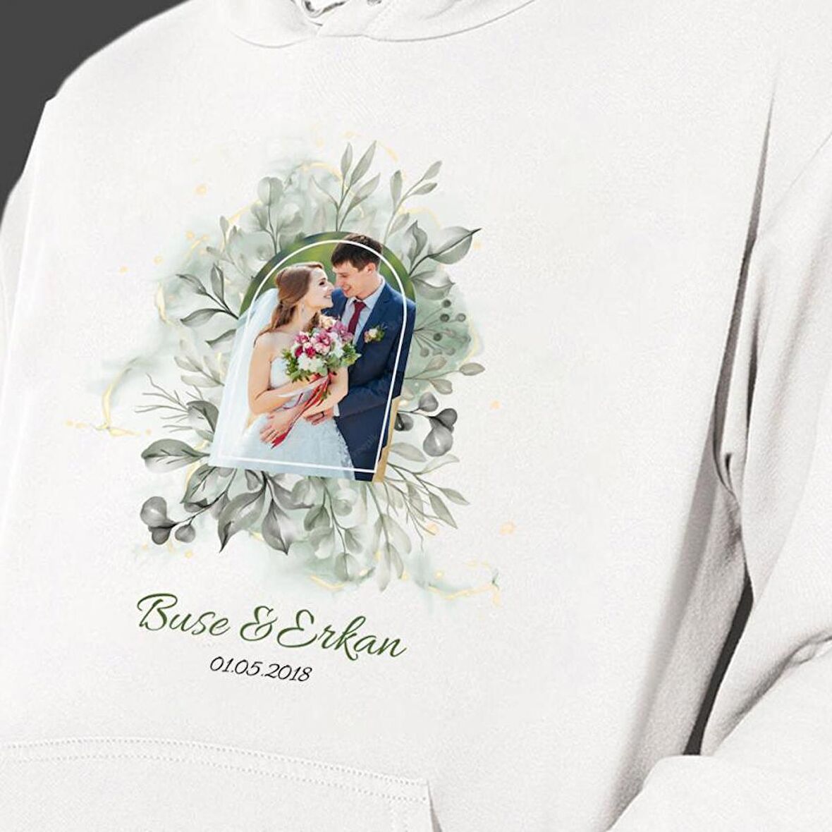 Kişiye Özel Fotoğraf Baskılı Cepli, Kapşonlu Beyaz Unisex Sweatshirt HK2358