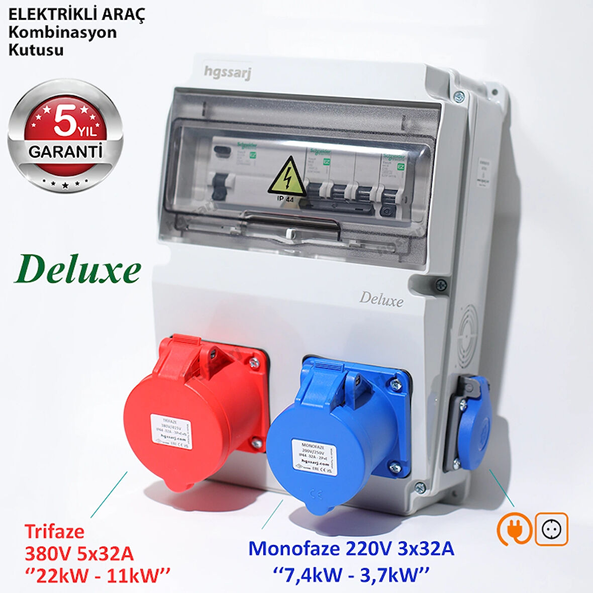 DELUXE, Elektrikli Araç Kombinasyon Kutusu 5x32A + 3x32A + 1x16A - Trifaze-Monofaze- Schneider Marka Sigorta Grubu - 5 Yıl Garanti