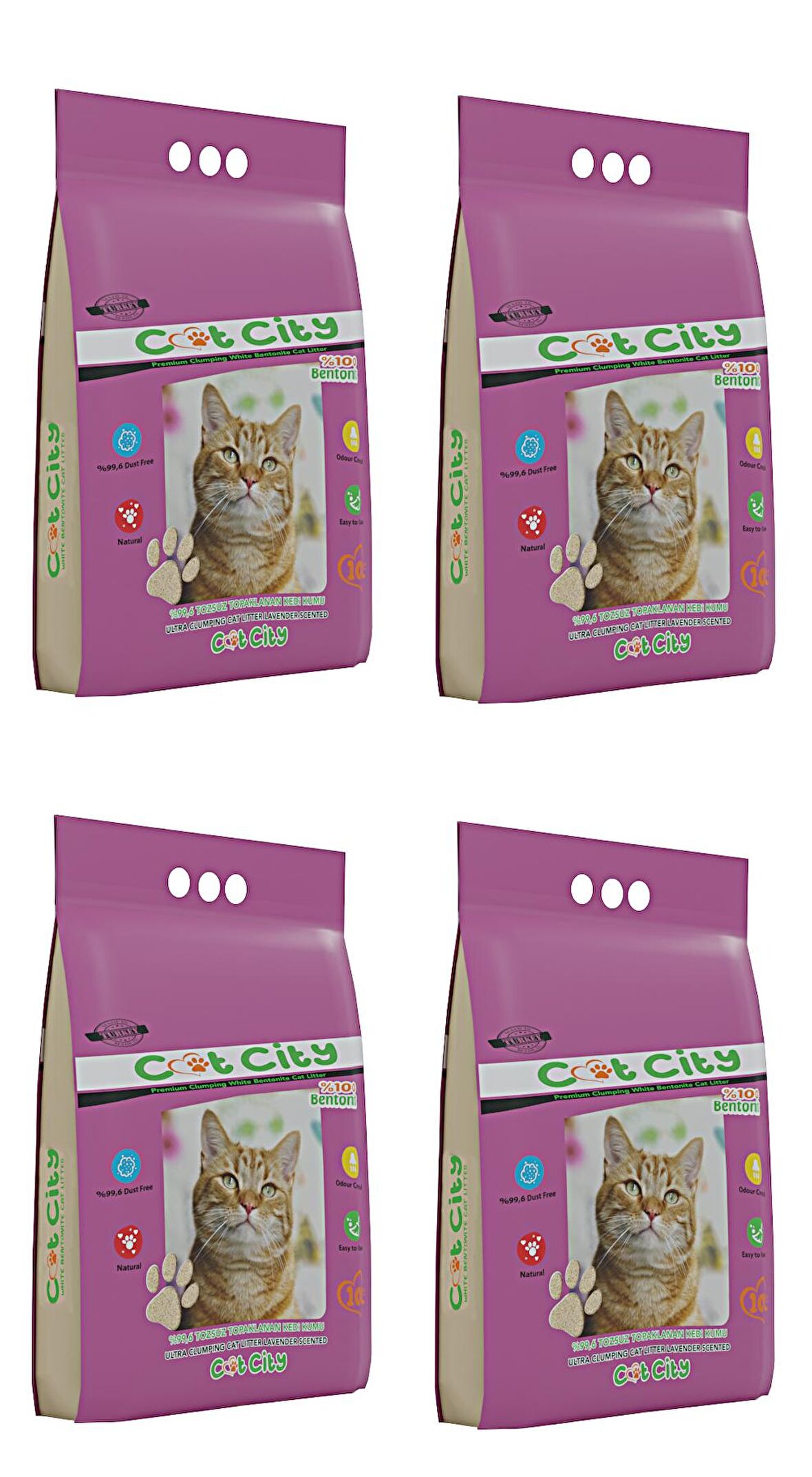 Cat City Ekstra Parfümlü Bentonit Topaklanan Kedi Kumu 10 Lt Lavantalı ( 4 ADET )