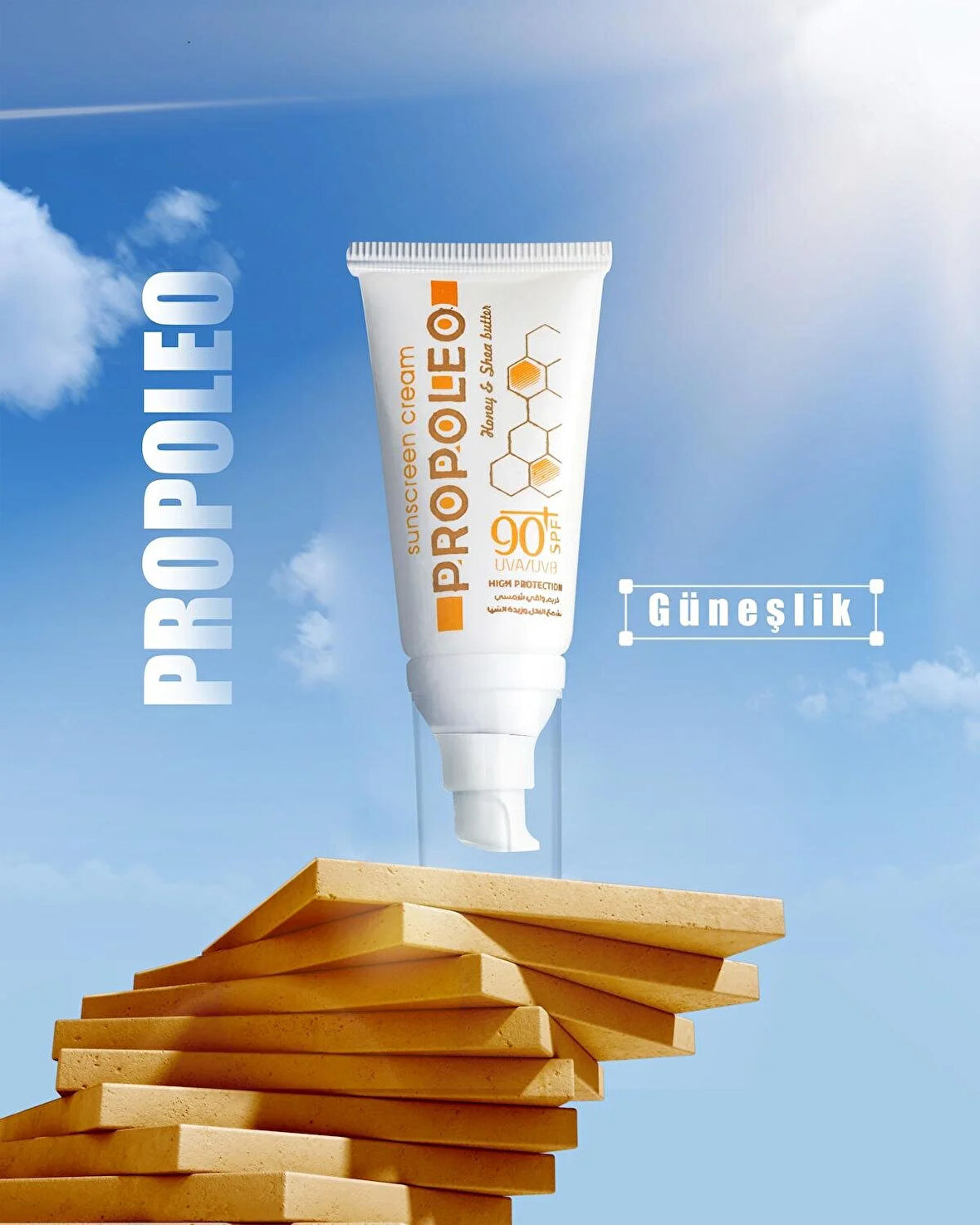 Propoleo Bal, Balmumu Ve Şiya Yağ Özlü Yüksek Koruma Güneş Kremi 90 SPF 50ML