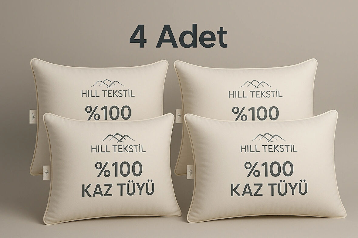 4 Adet %100 Kaz Tüyü 20 Gıdık Yastık (ALÇAK YATIŞ)50x70 Elizza- Biyeli