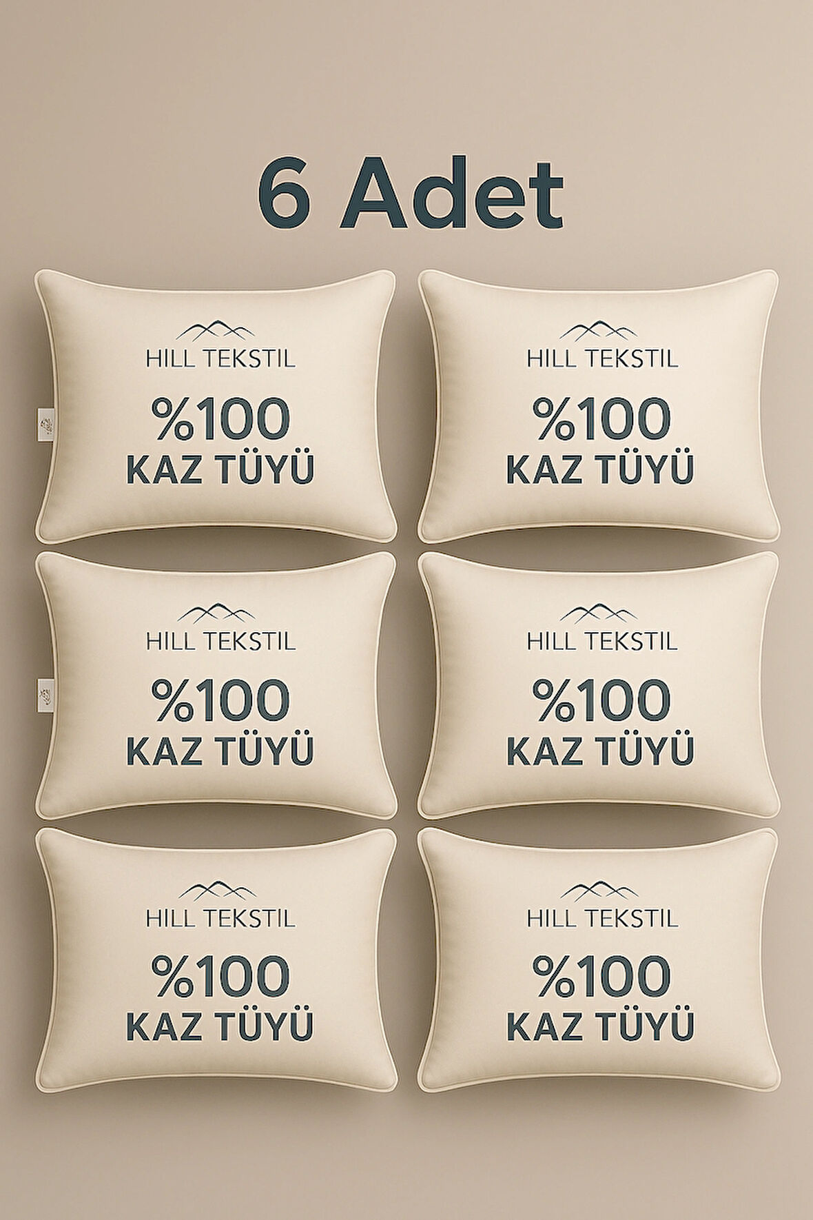6 Adet %100 Kaz Tüyü 20 Gıdık Yastık (ALÇAK YATIŞ) 50x70 Elizza- Biyeli